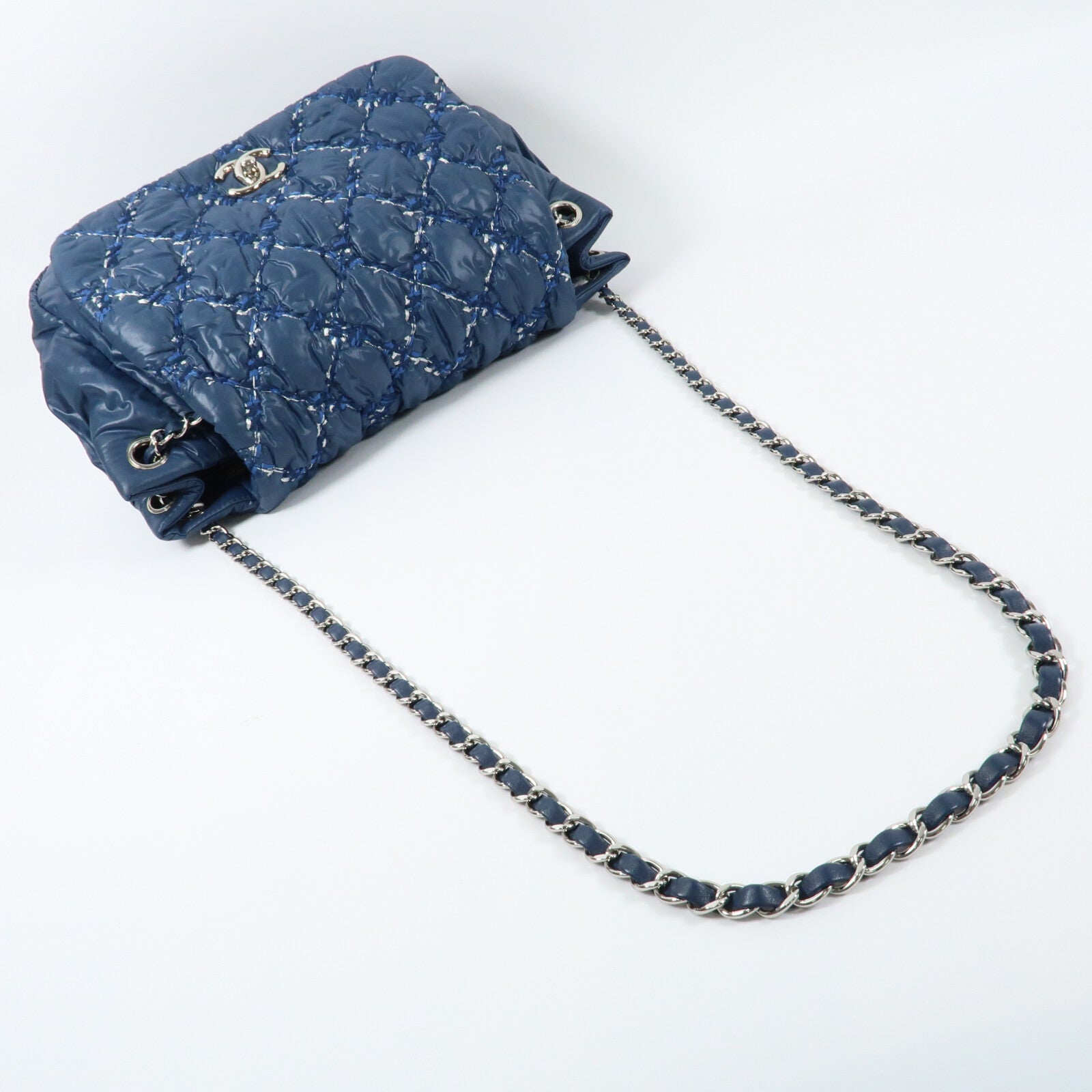 CHANEL 尼龍Chain Shoulder銀扣鏈帶肩背袋
