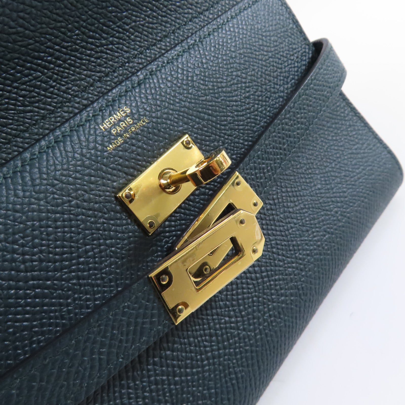 HERMES Epsom皮革Kelly Depliant Wallet金扣長錢包Vertjade(06)