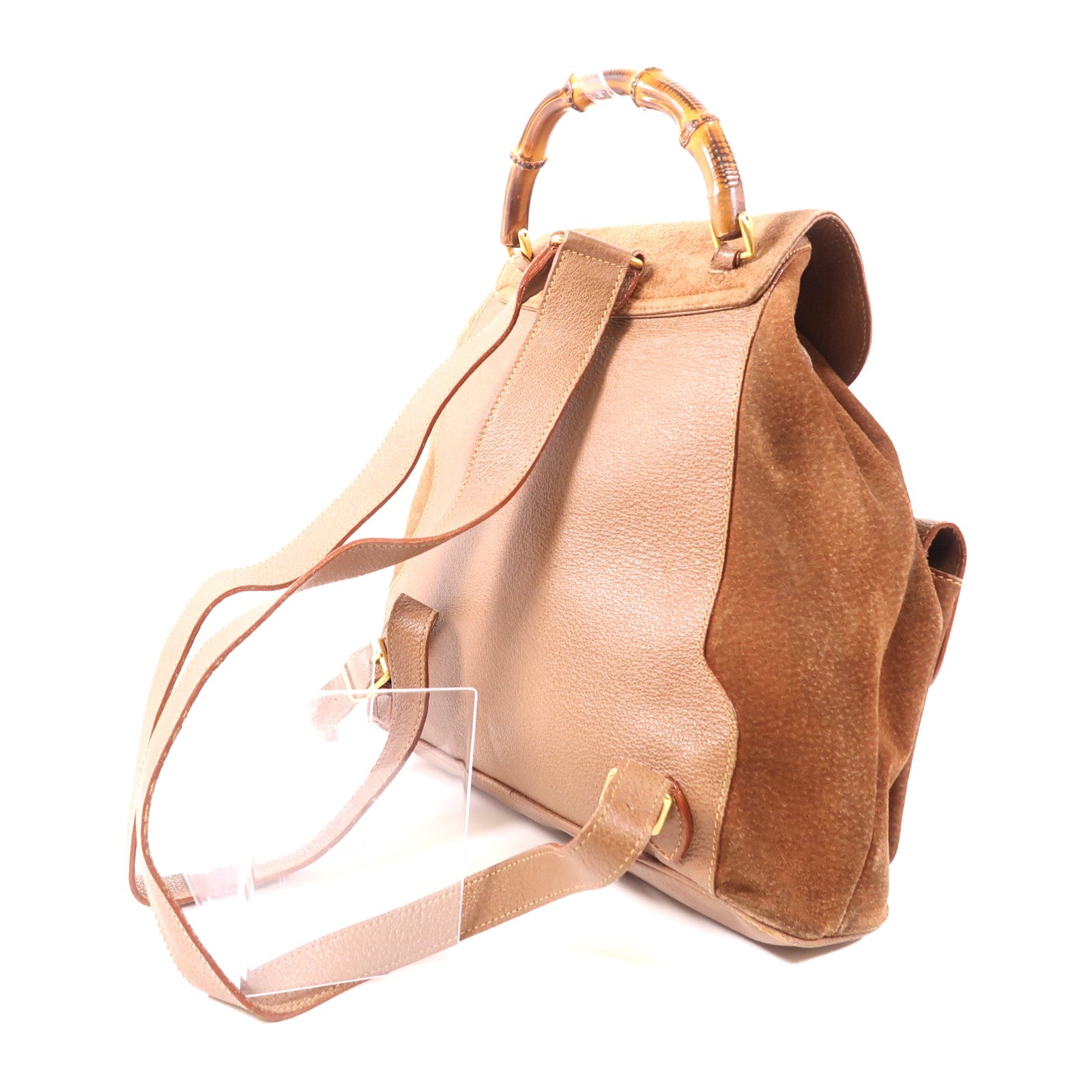 GUCCI 麂皮皮革Bamboo Backpack金扣背包