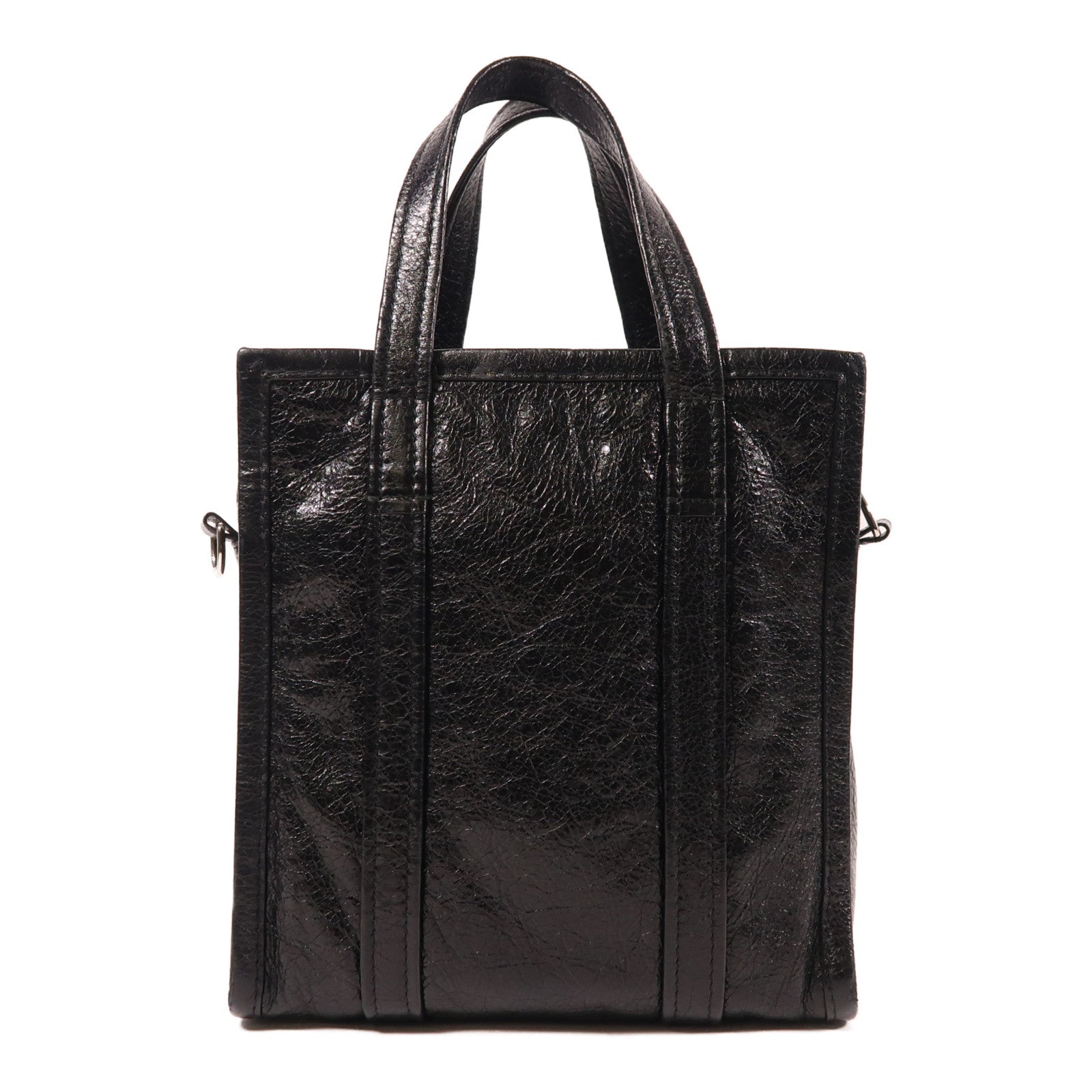 BALENCIAGA 牛皮皮革Bazar銀扣手挽肩背兩用袋黑色