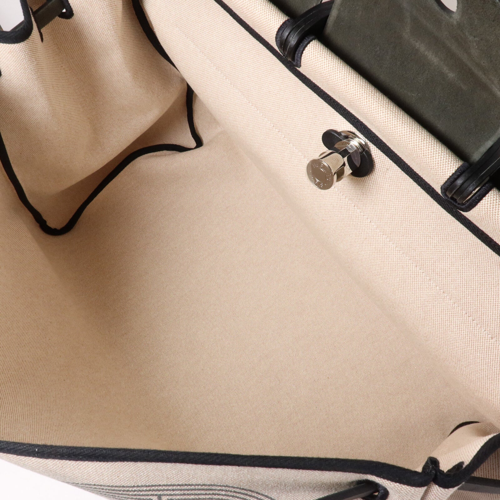 HERMES 帆布/Hunter皮革Herbag Cabine Bag手挽肩背兩用袋Ecru/Noir