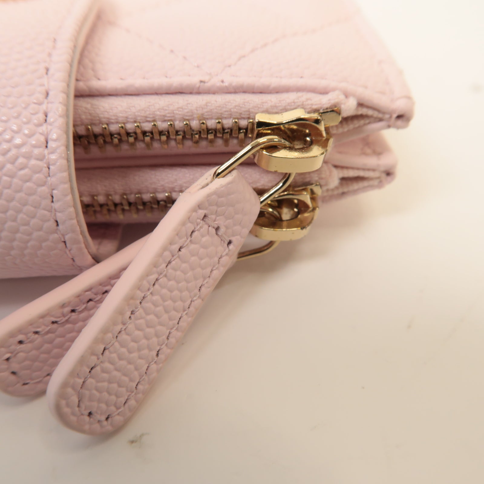 CHANEL 菱格Caviar皮革Zipper Wallet金扣錢包淺粉紅色