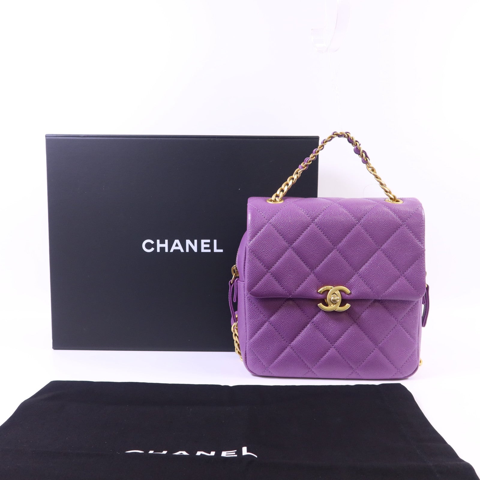CHANEL 牛皮皮革Backpack金扣背包