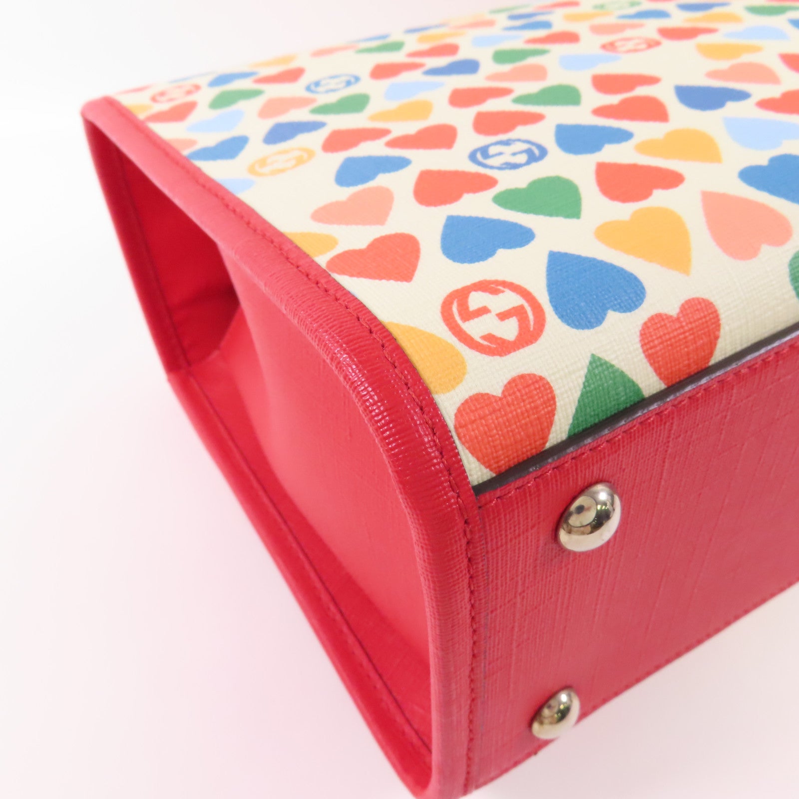 GUCCI 塗層帆布Children Heart Buckle Bag銀扣手挽袋