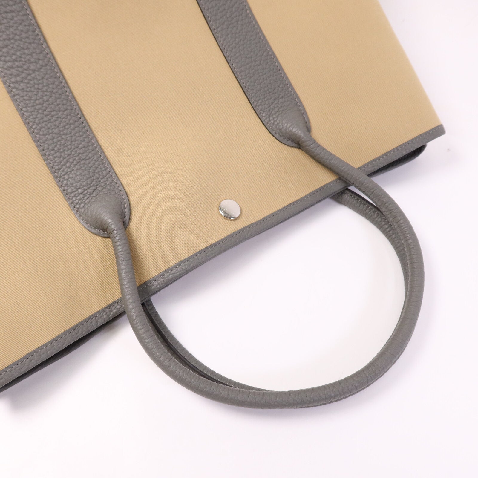 HERMES 帆布Garden Party TPM銀扣手挽袋Beige/Gris Meyer