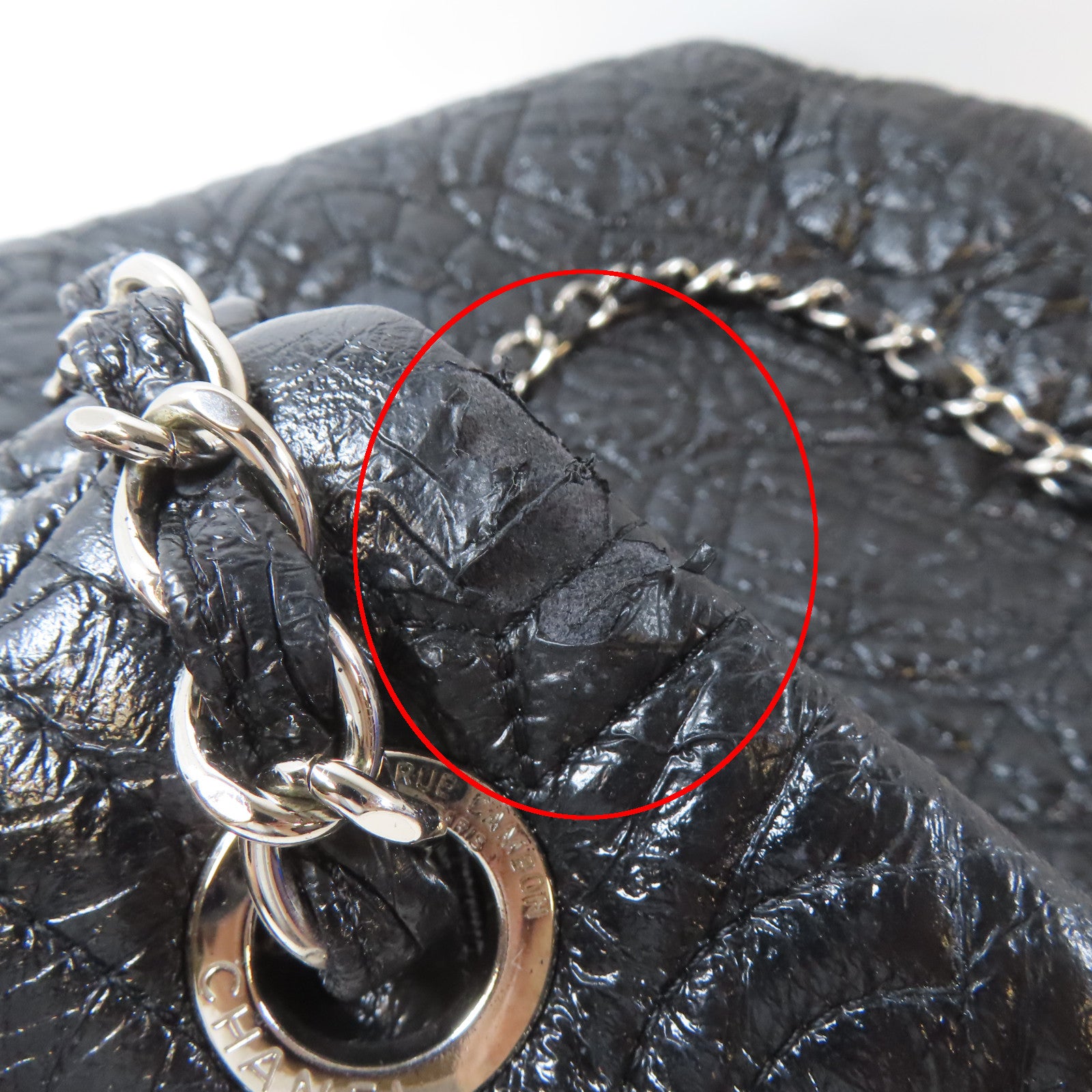 CHANEL 【激減優惠】塗層帆布Chain Shoulder Bag銀扣鏈帶肩背袋黑色