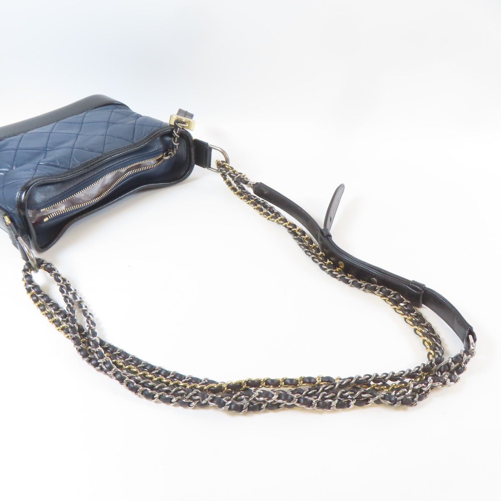 CHANEL 【激減優惠】菱格牛皮皮革Gabrielle Chain Shoulder Bag鏈帶肩背袋黑色/深藍色