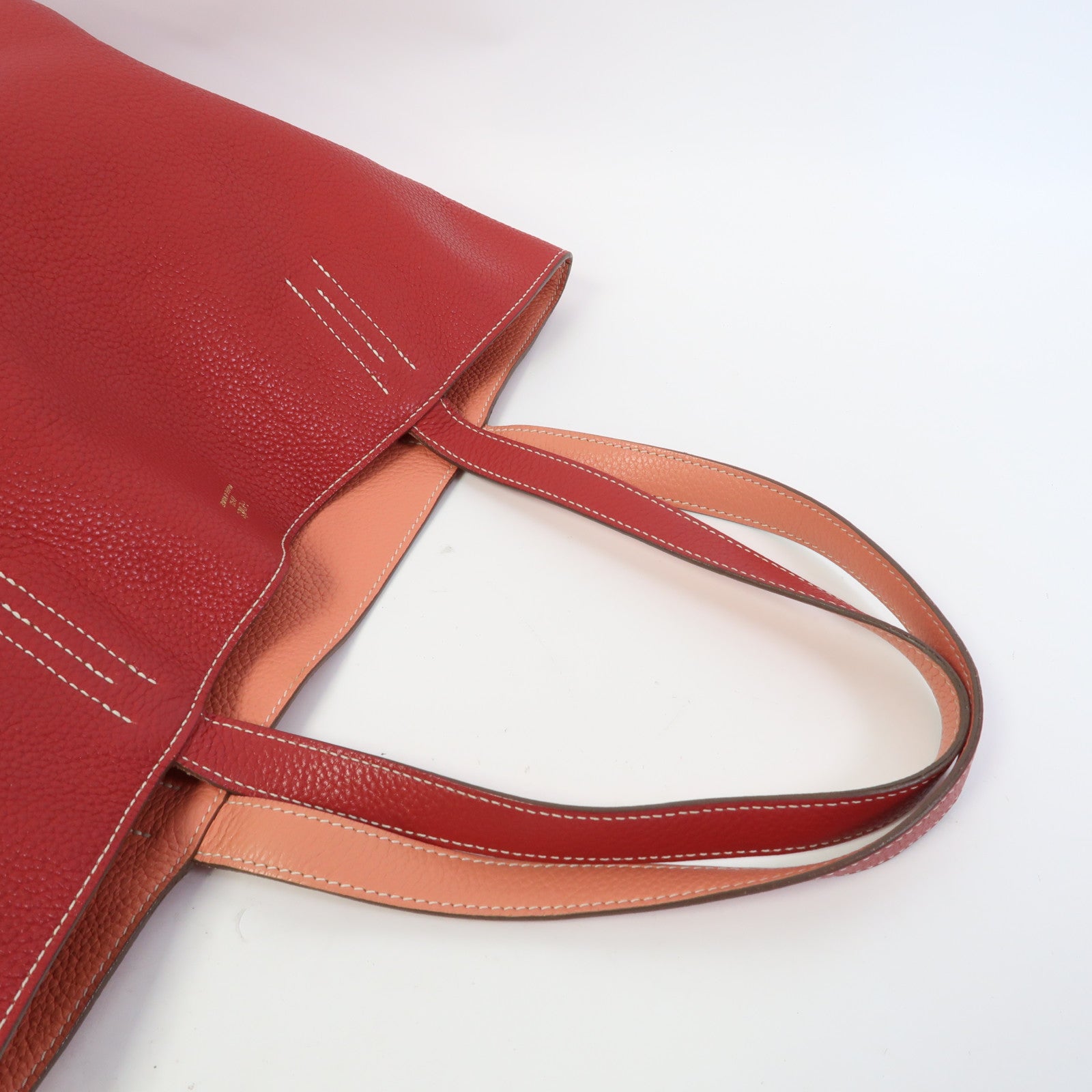 HERMES Clemence皮革Double Sens肩背袋Crevette/Rouge Casaque/法拉利紅色/龍蝦粉色