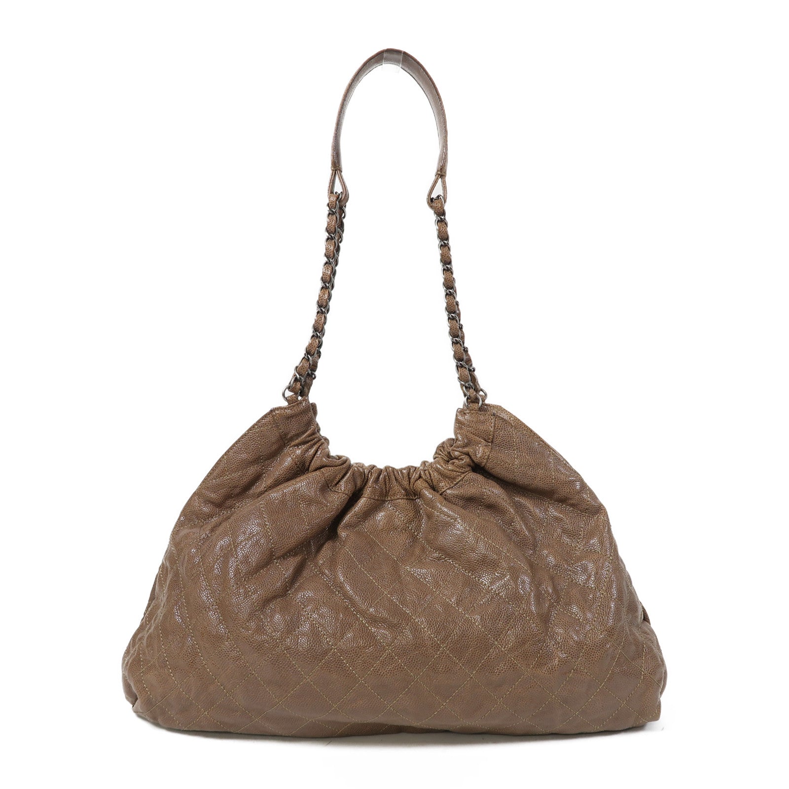 CHANEL 菱格牛皮皮革Shoulder Bag銀扣鏈帶肩背袋啡色