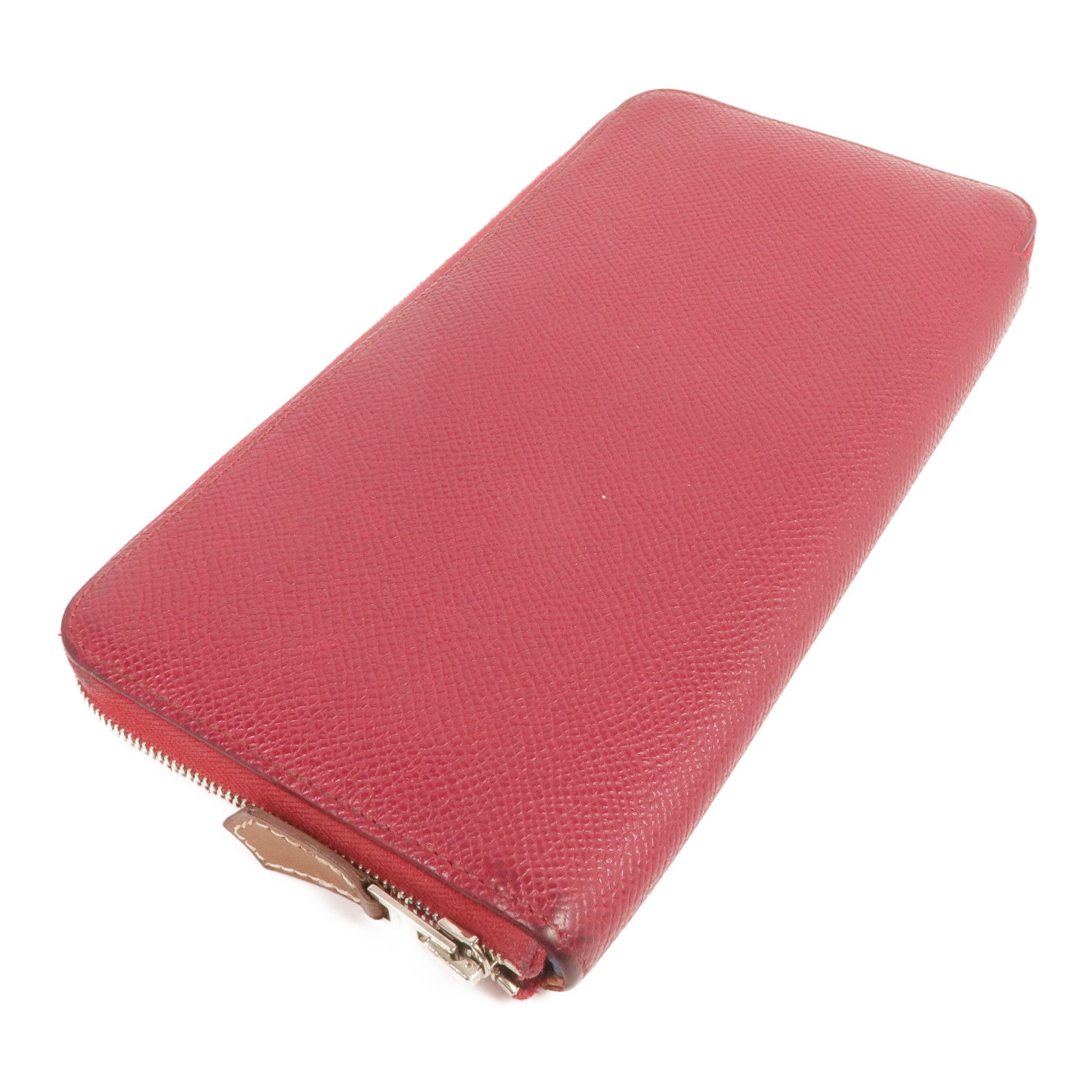 HERMES Epsom皮革/絲質Silk In Long Wallet銀扣長錢包Rubis