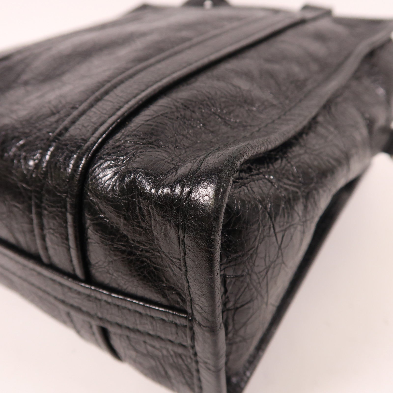 BALENCIAGA 牛皮皮革Bazar銀扣手挽肩背兩用袋黑色