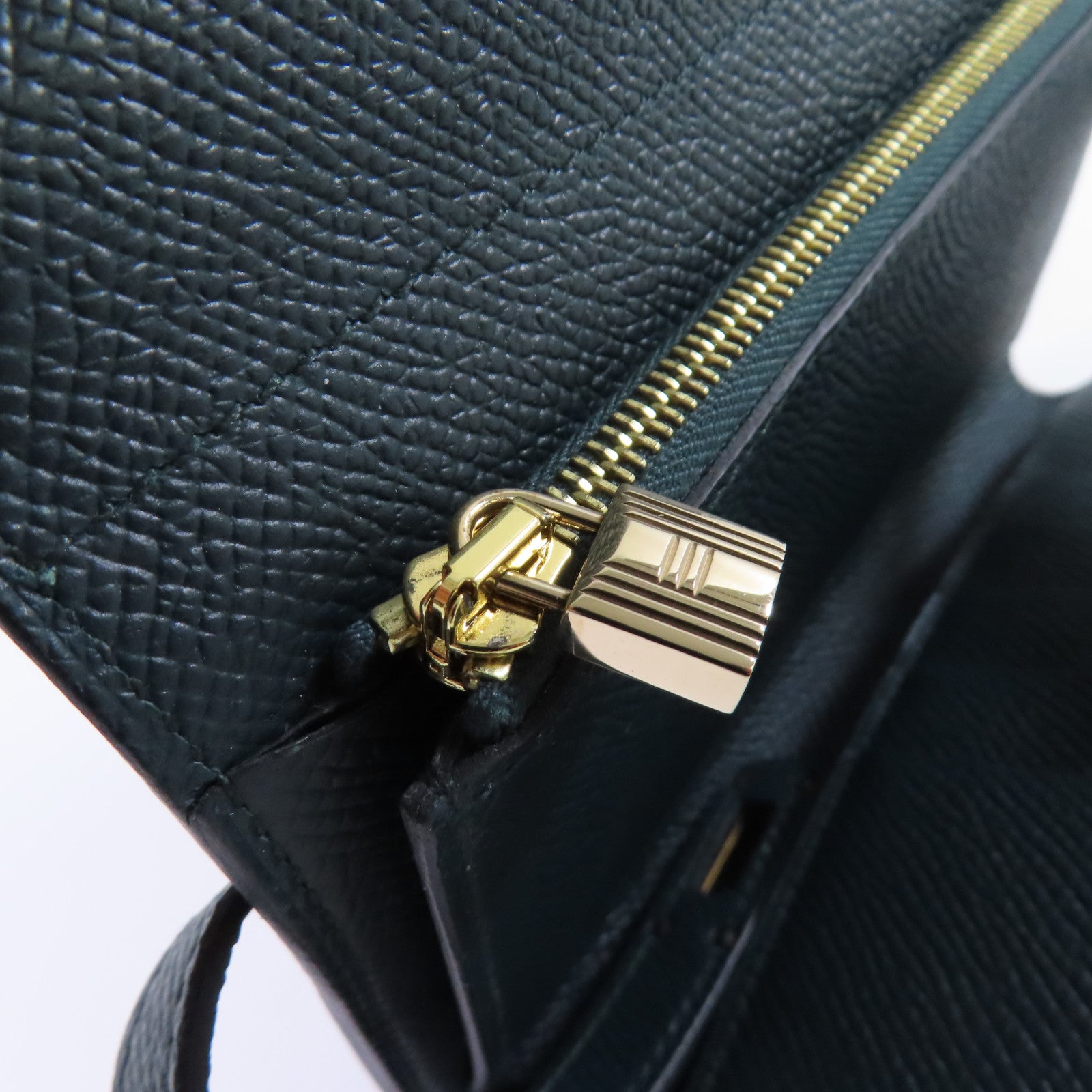 HERMES Epsom皮革Kelly Depliant Wallet金扣長錢包Vertjade(06)