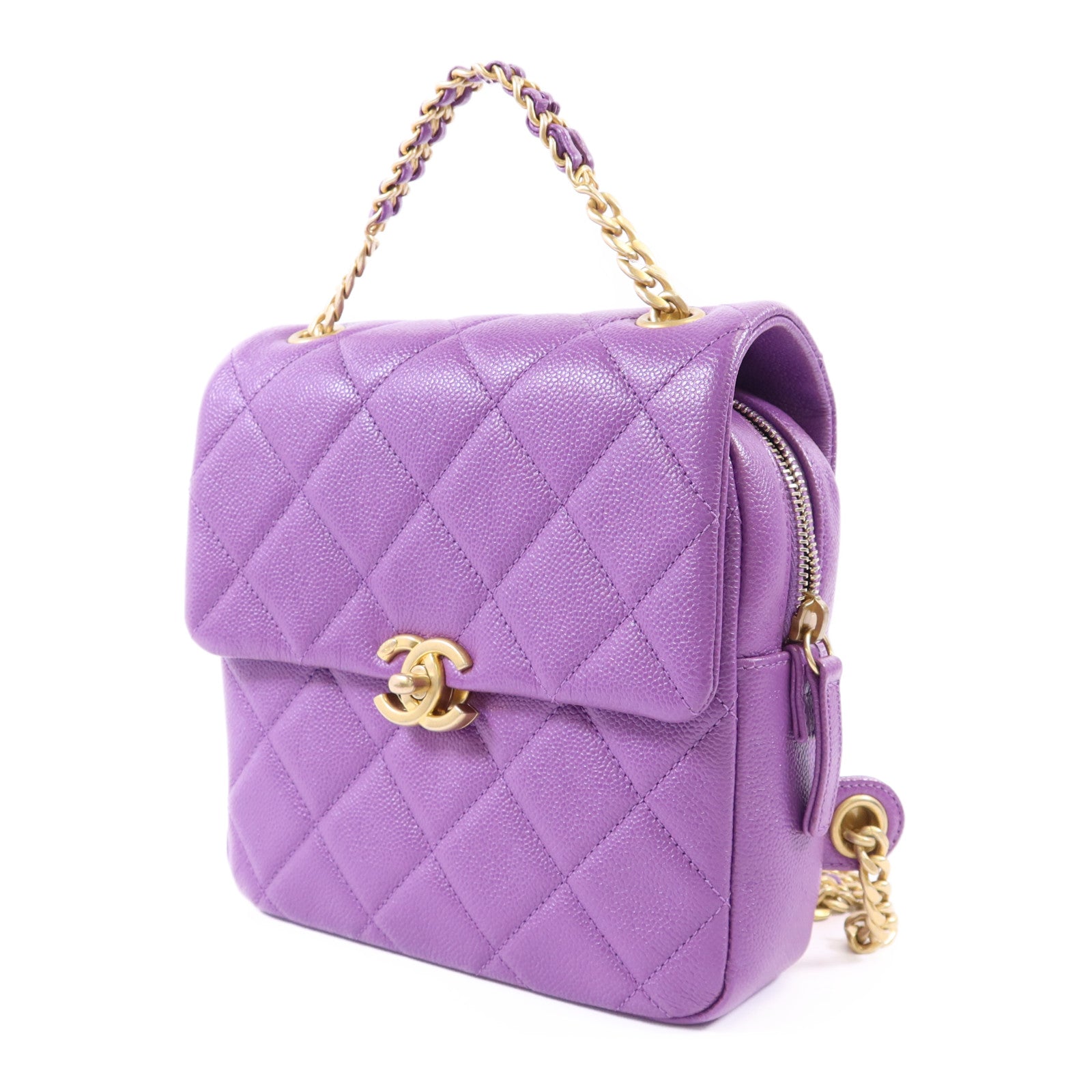 CHANEL 牛皮皮革Backpack金扣背包