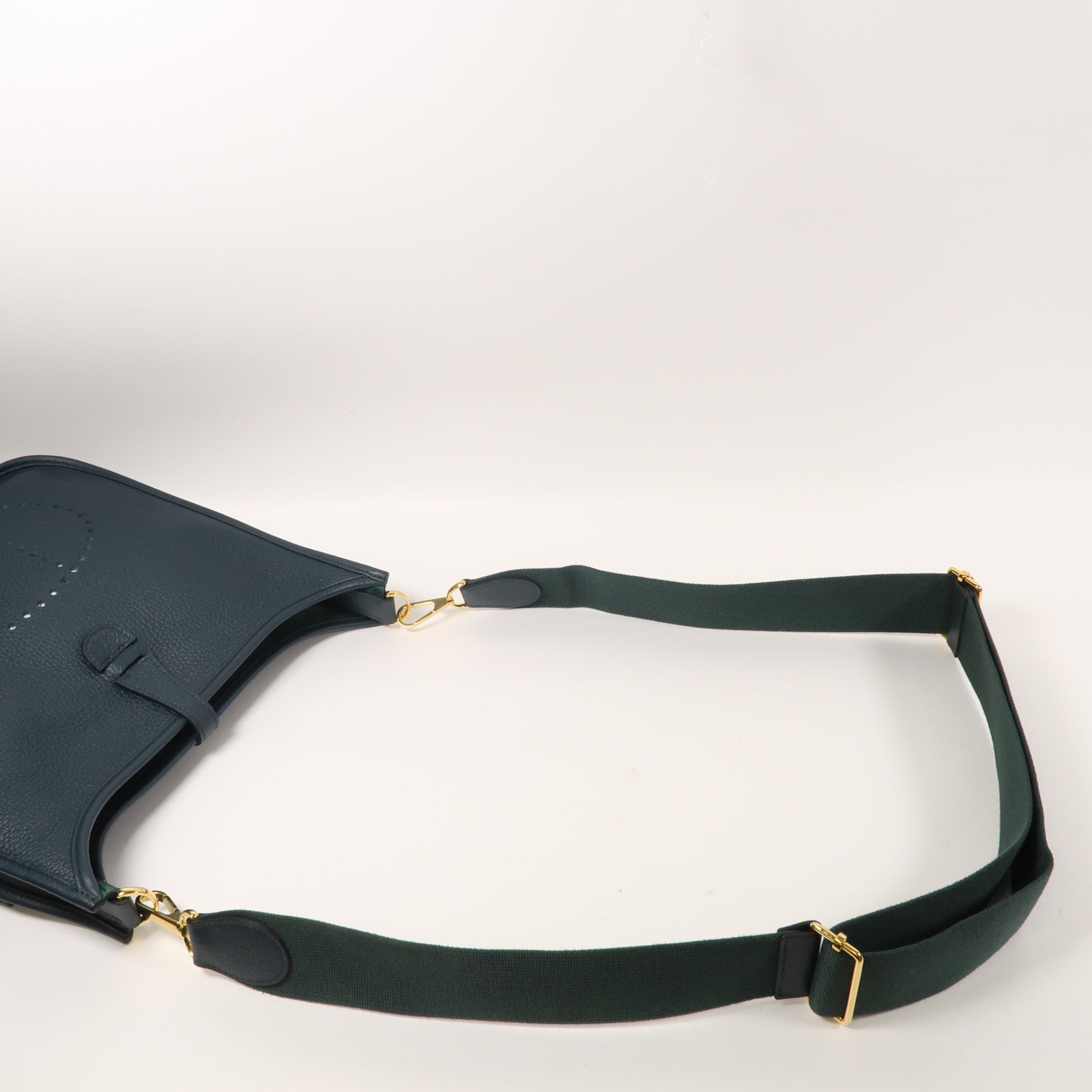 HERMES Clemence皮革Evelyne PM金扣肩背袋松柏綠色
