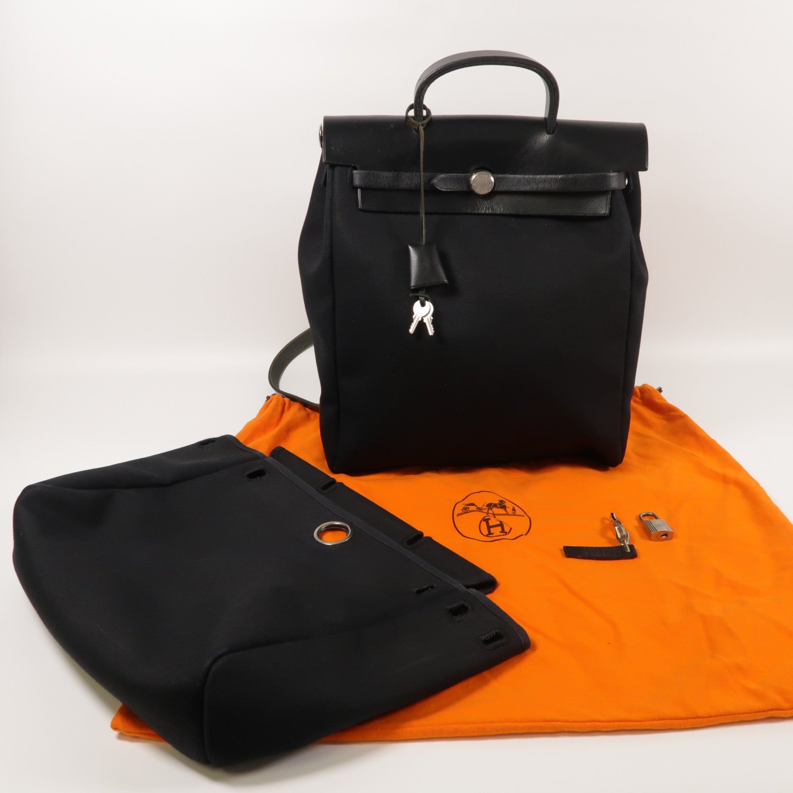 HERMES 帆布Herbag Backpack銀扣背包