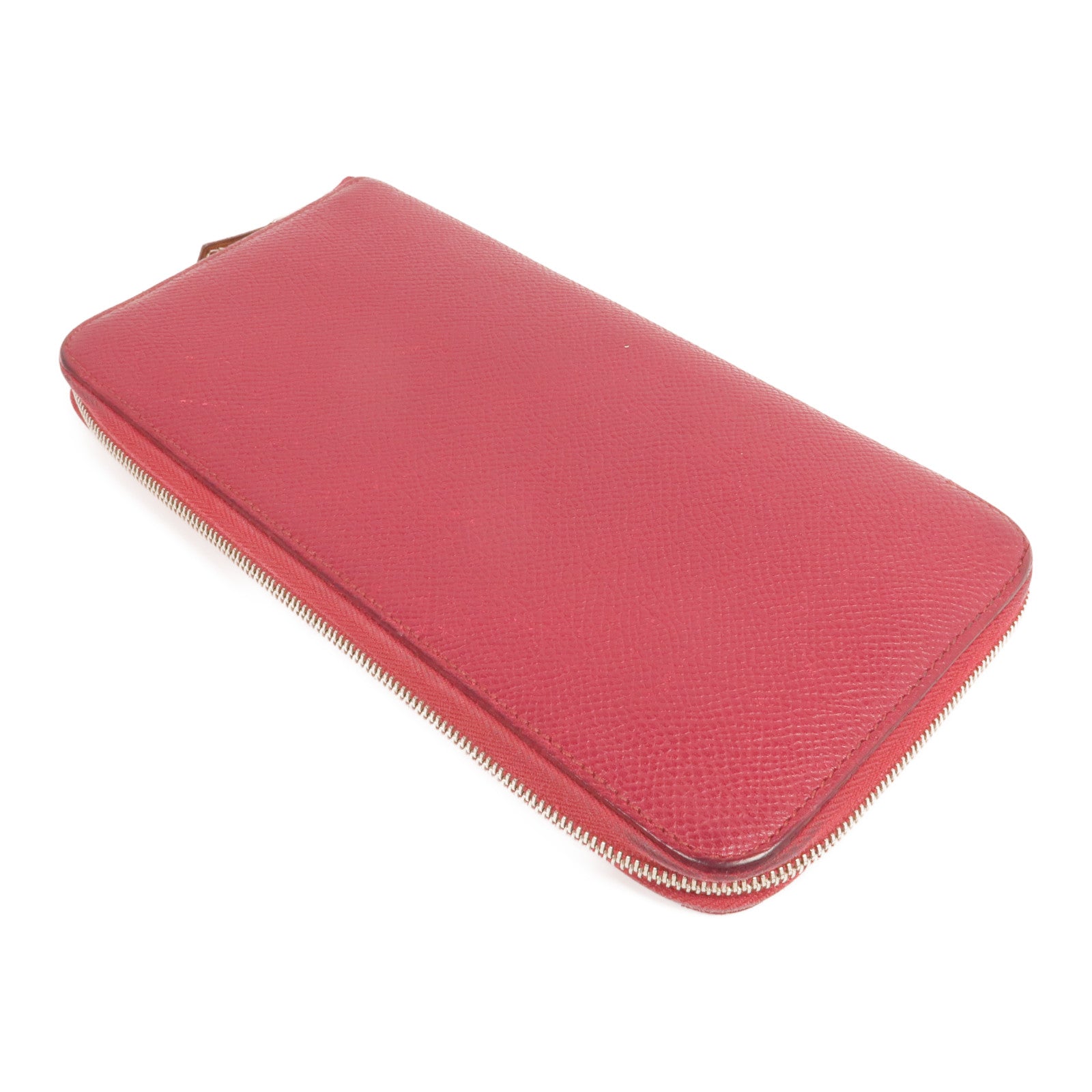 HERMES Epsom皮革/絲質Silk In Long Wallet銀扣長錢包Rubis
