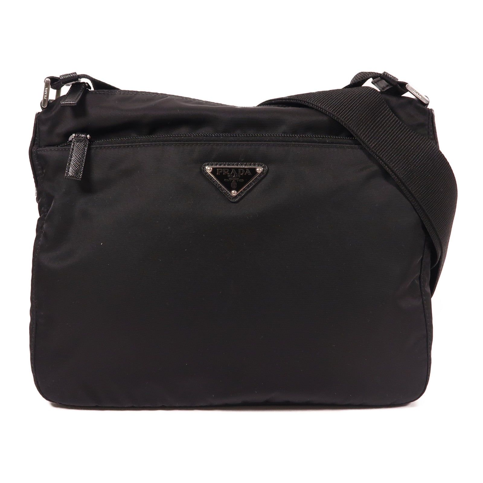 PRADA 尼龍Shoulder Bag銀扣肩背袋黑色