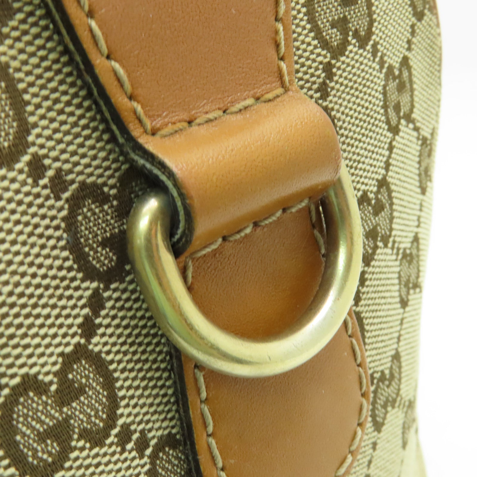 GUCCI 帆布GG Boston Bag金扣手挽袋啡色