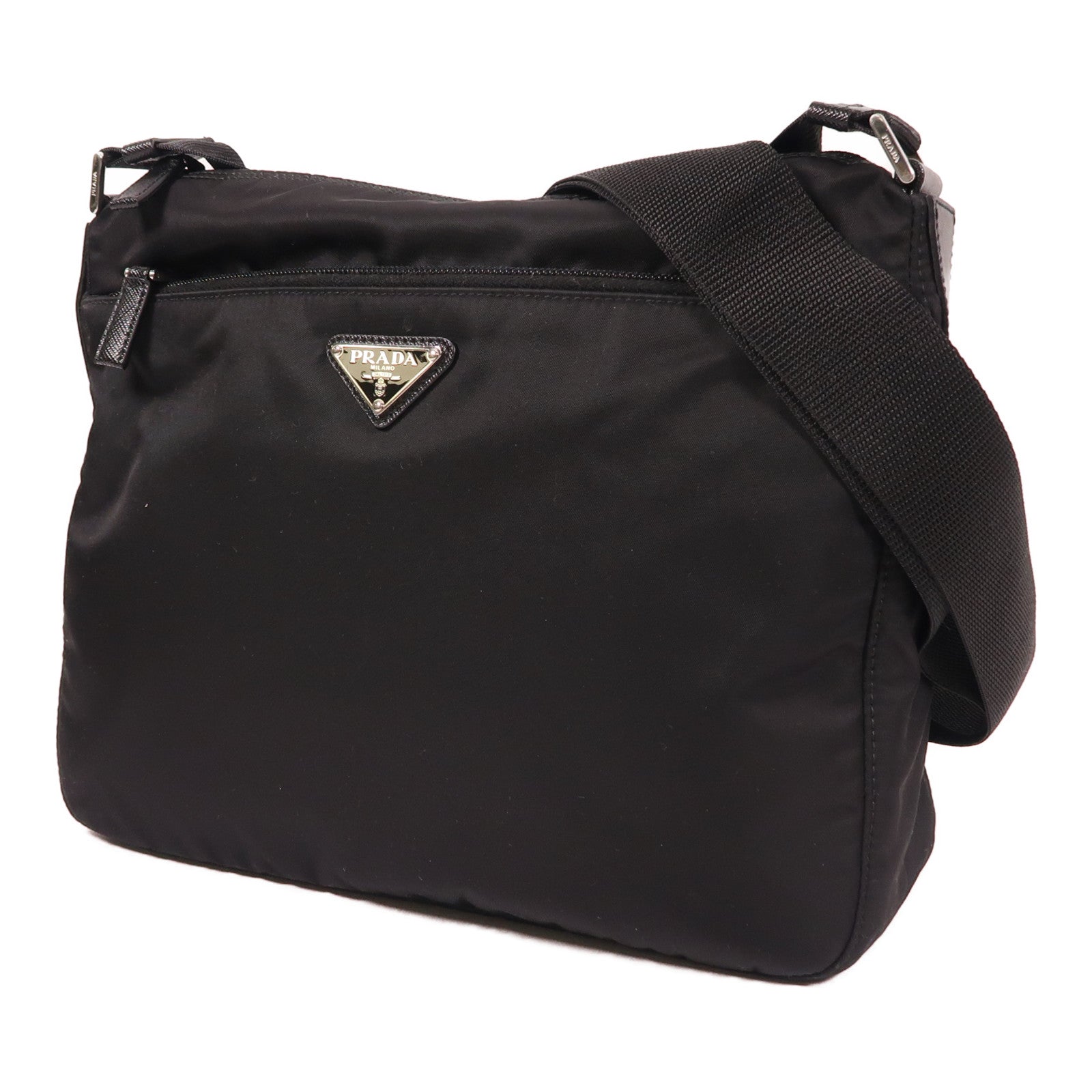 PRADA 尼龍Shoulder Bag銀扣肩背袋黑色