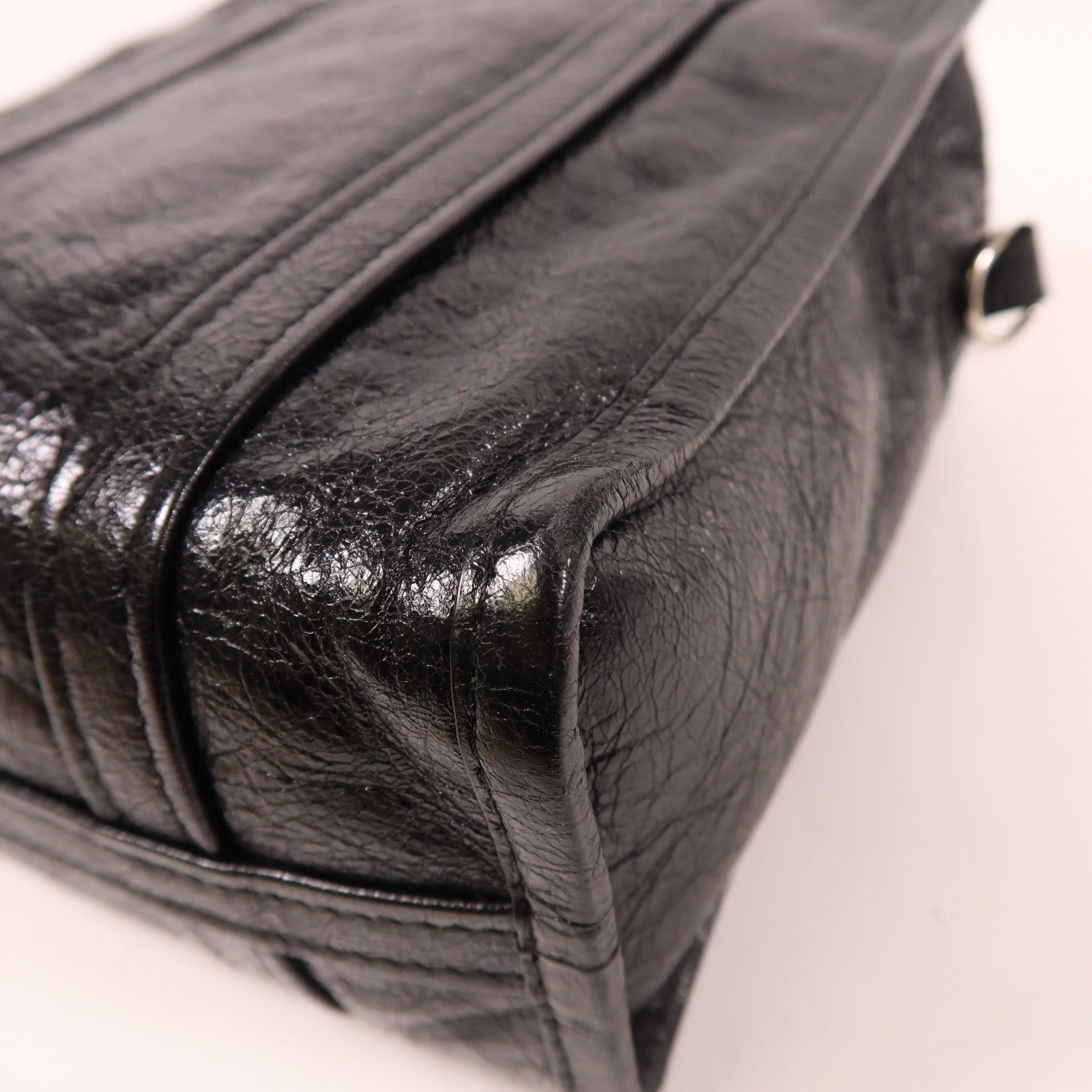 BALENCIAGA 牛皮皮革Bazar銀扣手挽肩背兩用袋黑色