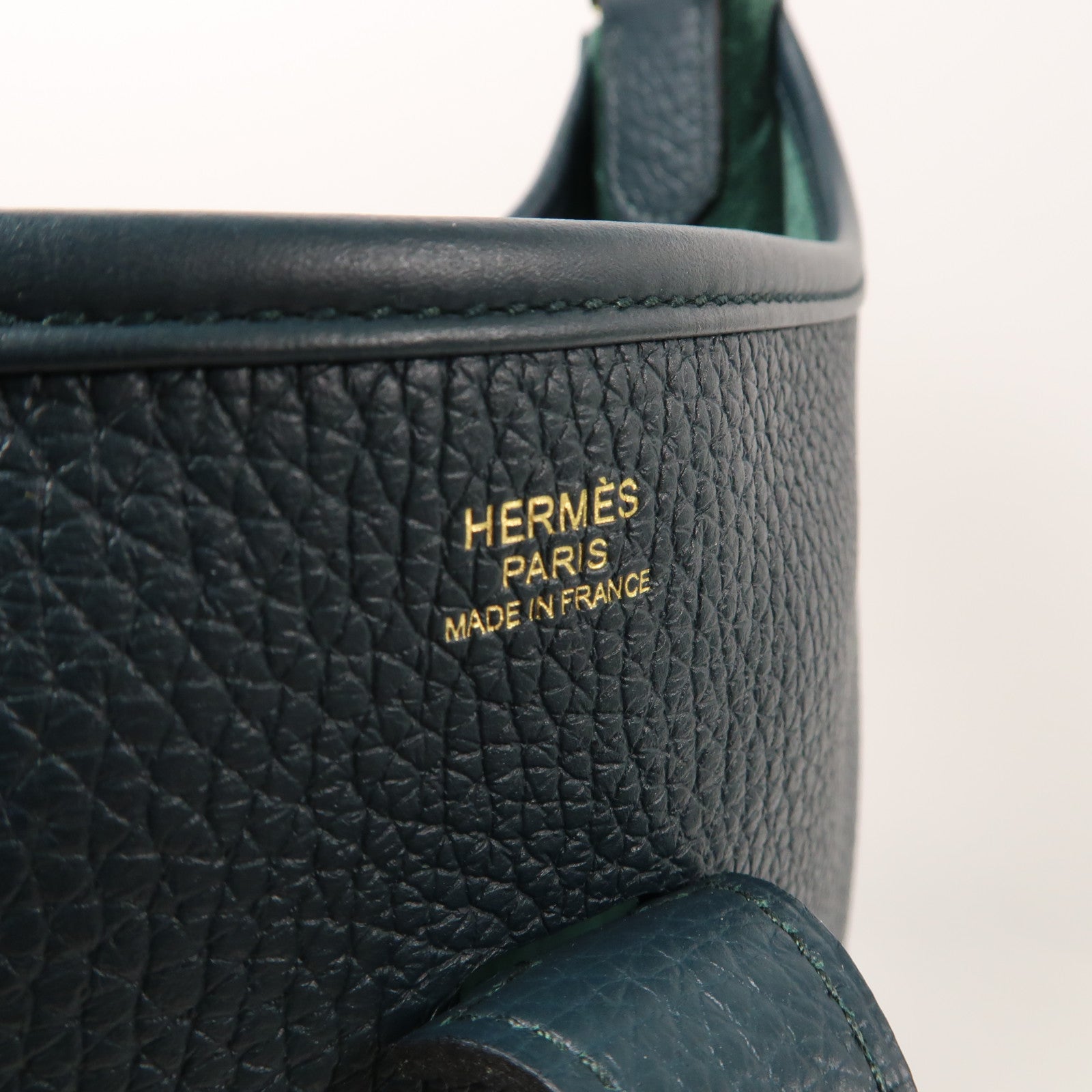 HERMES Clemence皮革Evelyne PM金扣肩背袋松柏綠色