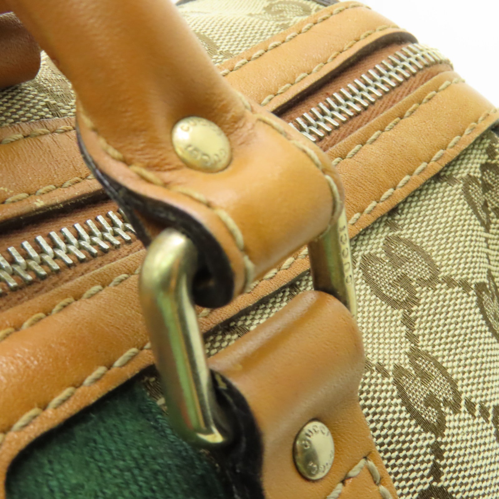 GUCCI 帆布GG Boston Bag金扣手挽袋啡色
