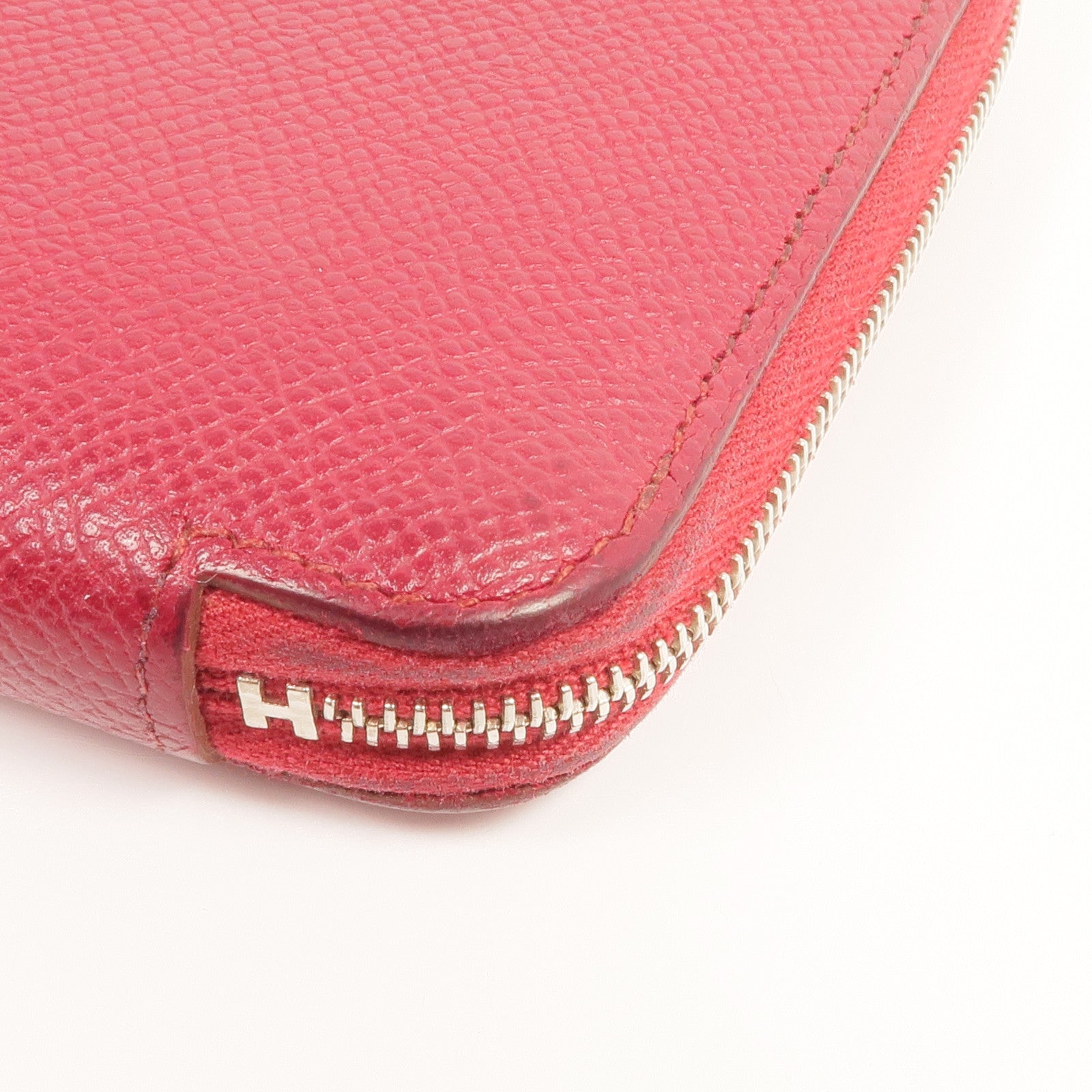 HERMES Epsom皮革/絲質Silk In Long Wallet銀扣長錢包Rubis