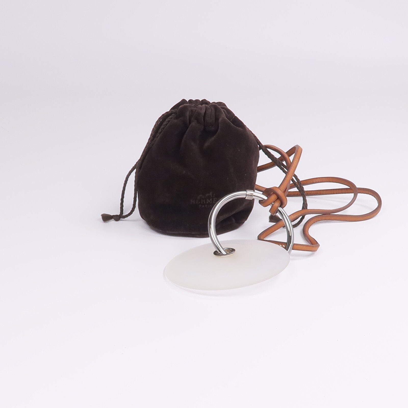 HERMES Barenia皮革Pendentif EN Cristal項鍊Fauve