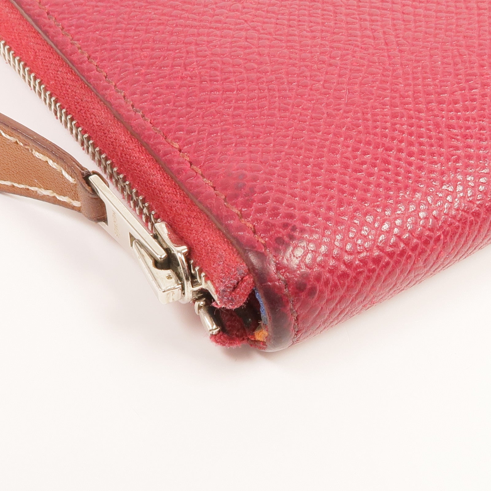 HERMES Epsom皮革/絲質Silk In Long Wallet銀扣長錢包Rubis