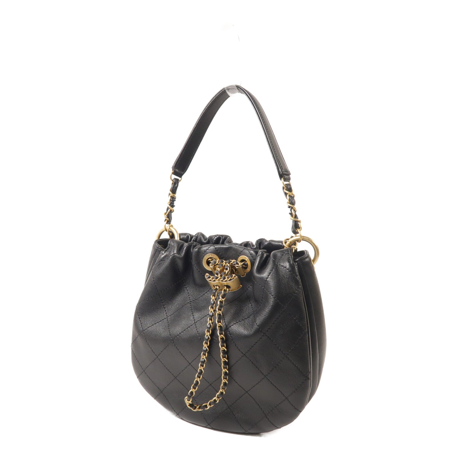 CHANEL 牛皮皮革Bucket Bag鏈帶手挽肩背兩用袋