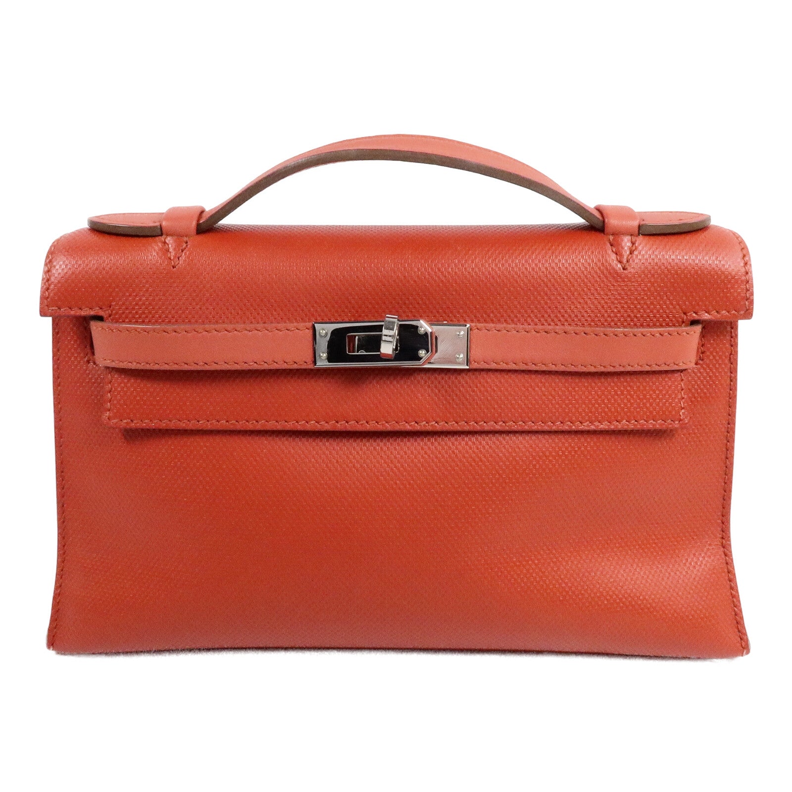 HERMES Swift皮革Kelly Pochette手挽袋Capucine/Rouge Pivo