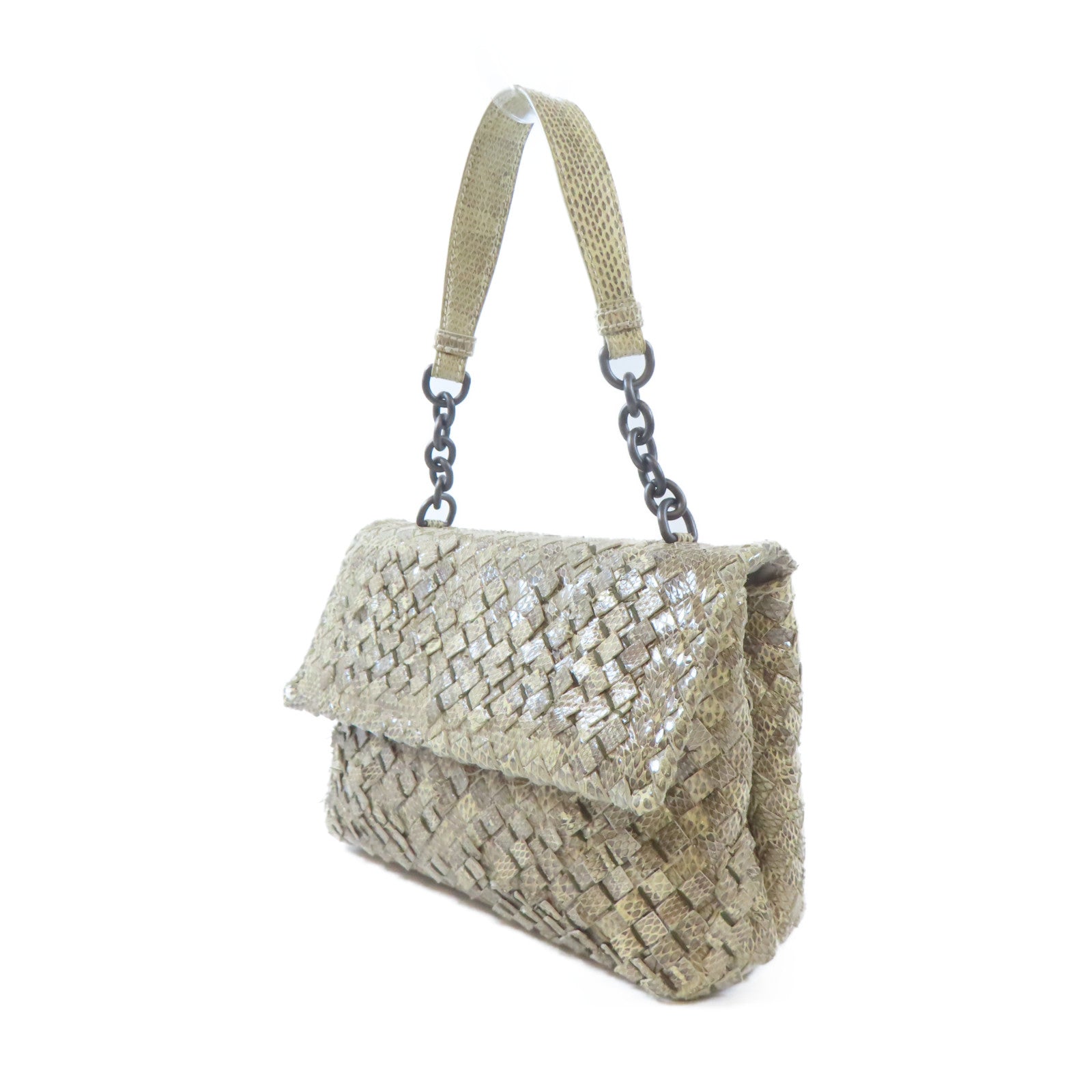 BOTTEGA VENETA 蛇皮皮革Shoulder Bag黑扣肩背袋灰色/淺褐色