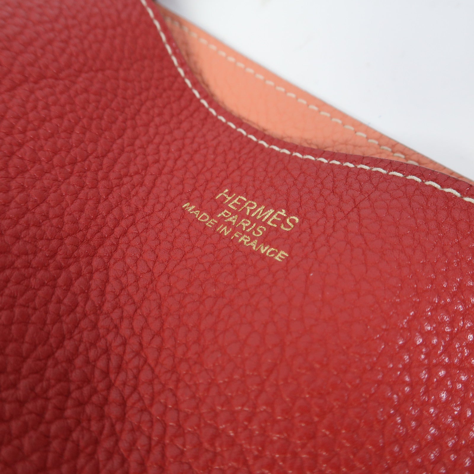 HERMES Clemence皮革Double Sens肩背袋Crevette/Rouge Casaque/法拉利紅色/龍蝦粉色