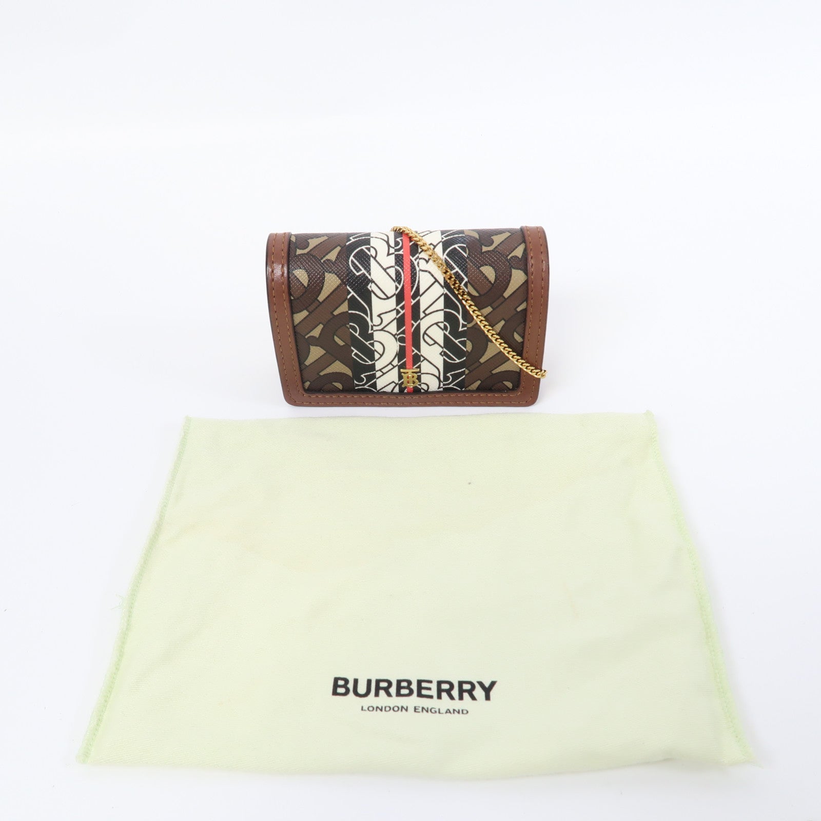 BURBERRY 塗層帆布Chain Card Case金扣鏈帶卡包啡色