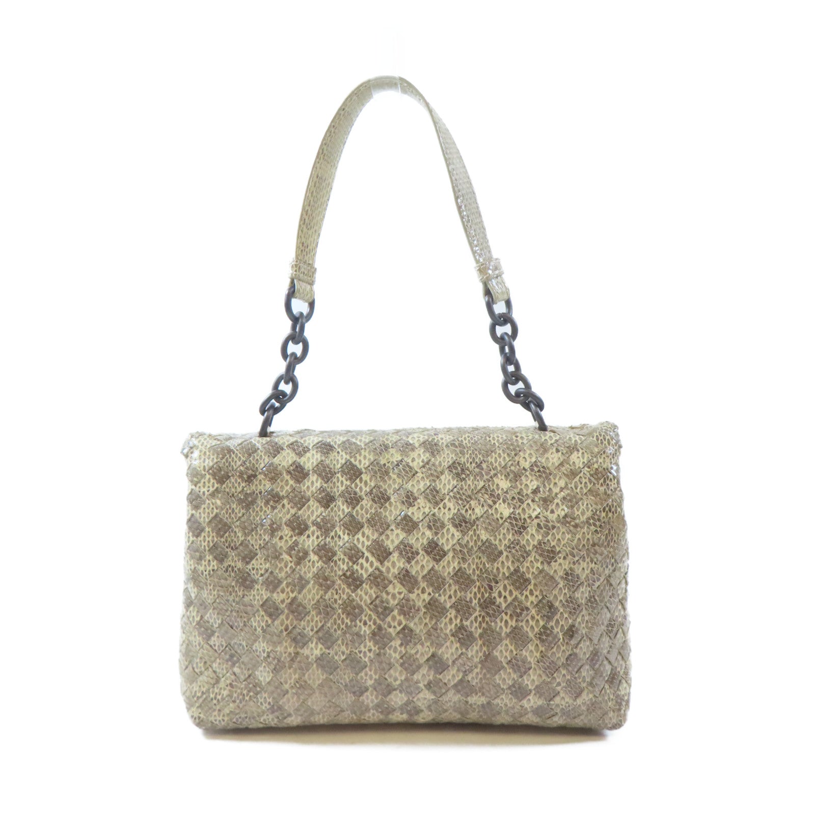 BOTTEGA VENETA 蛇皮皮革Shoulder Bag黑扣肩背袋灰色/淺褐色