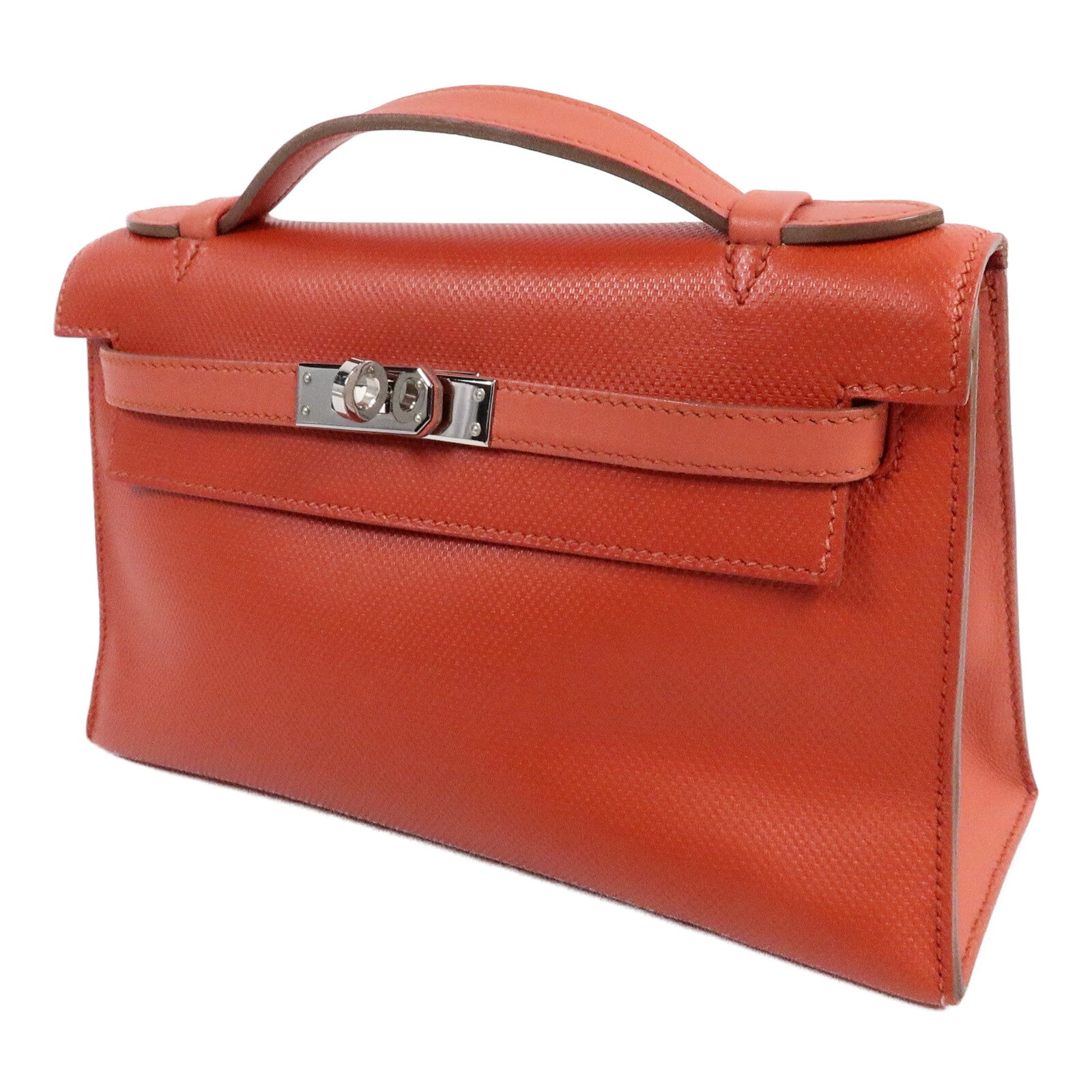 HERMES Swift皮革Kelly Pochette手挽袋Capucine/Rouge Pivo