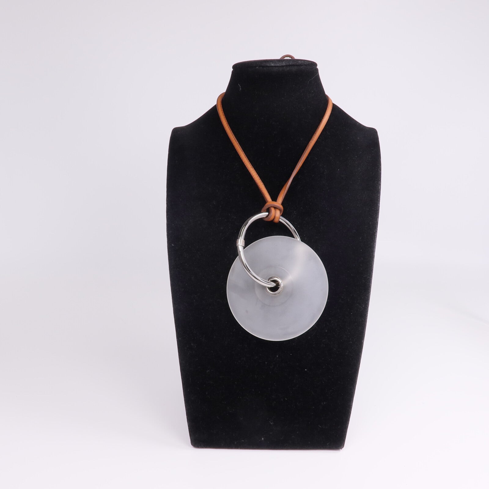HERMES Barenia皮革Pendentif EN Cristal項鍊Fauve