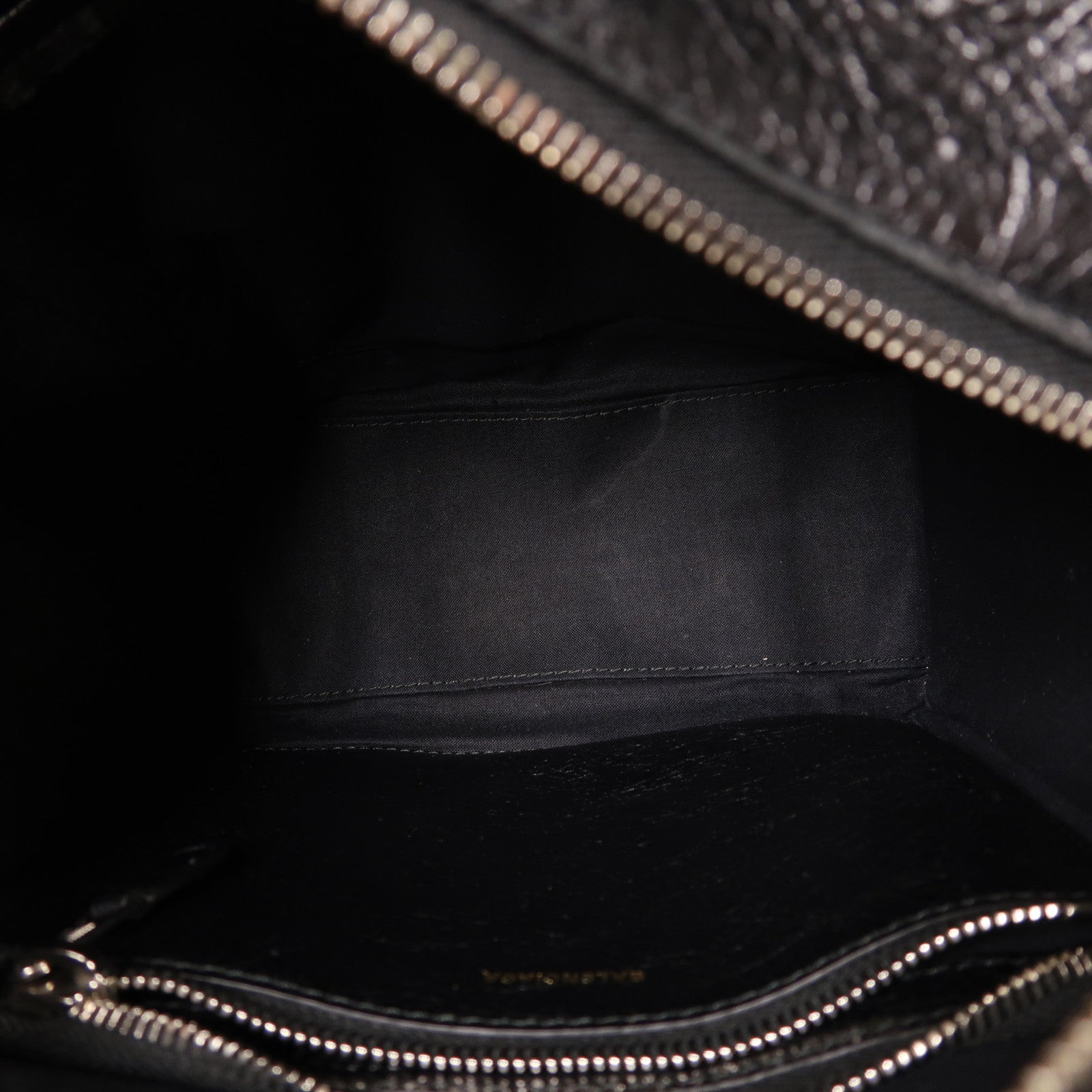 BALENCIAGA 牛皮皮革Bazar銀扣手挽肩背兩用袋黑色