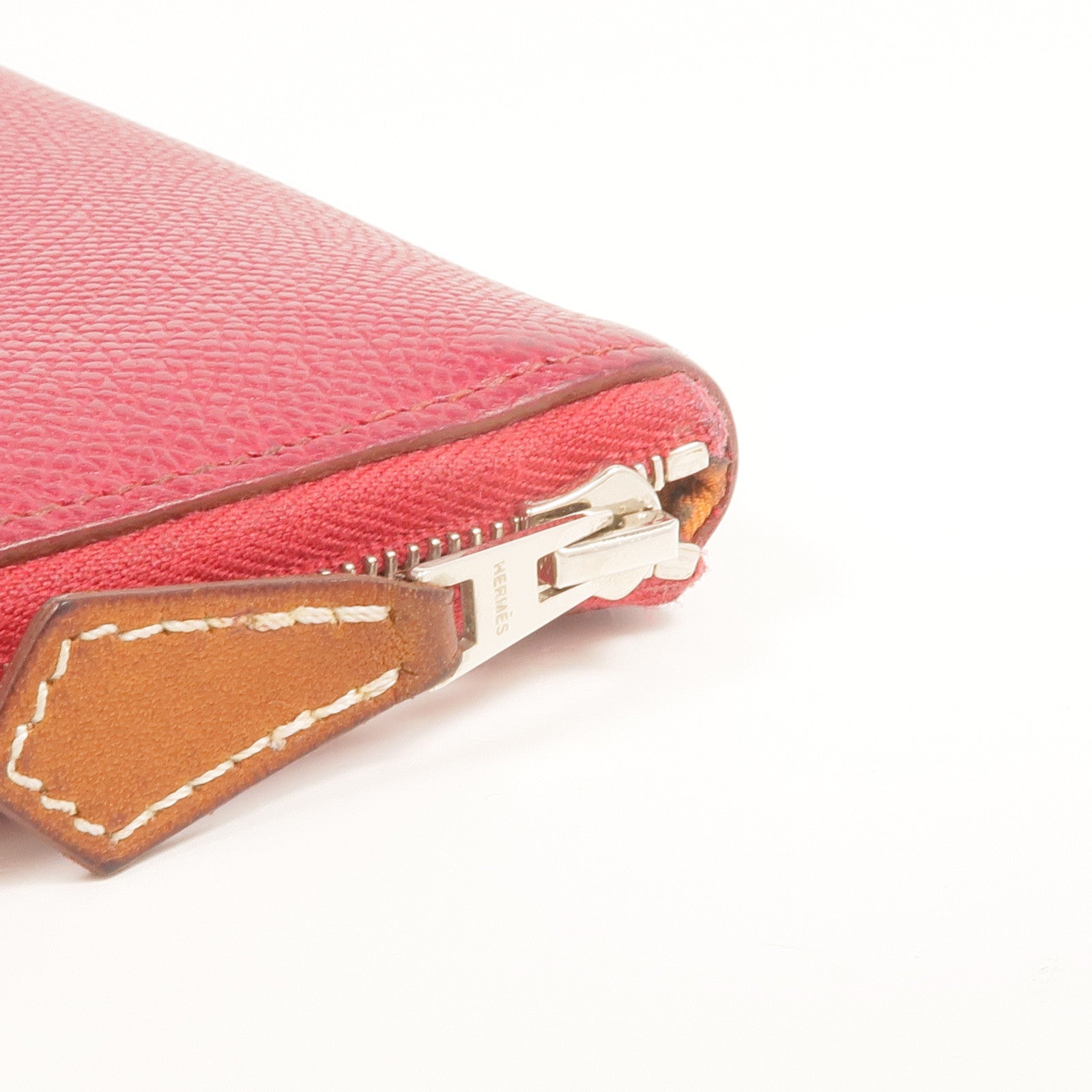 HERMES Epsom皮革/絲質Silk In Long Wallet銀扣長錢包Rubis