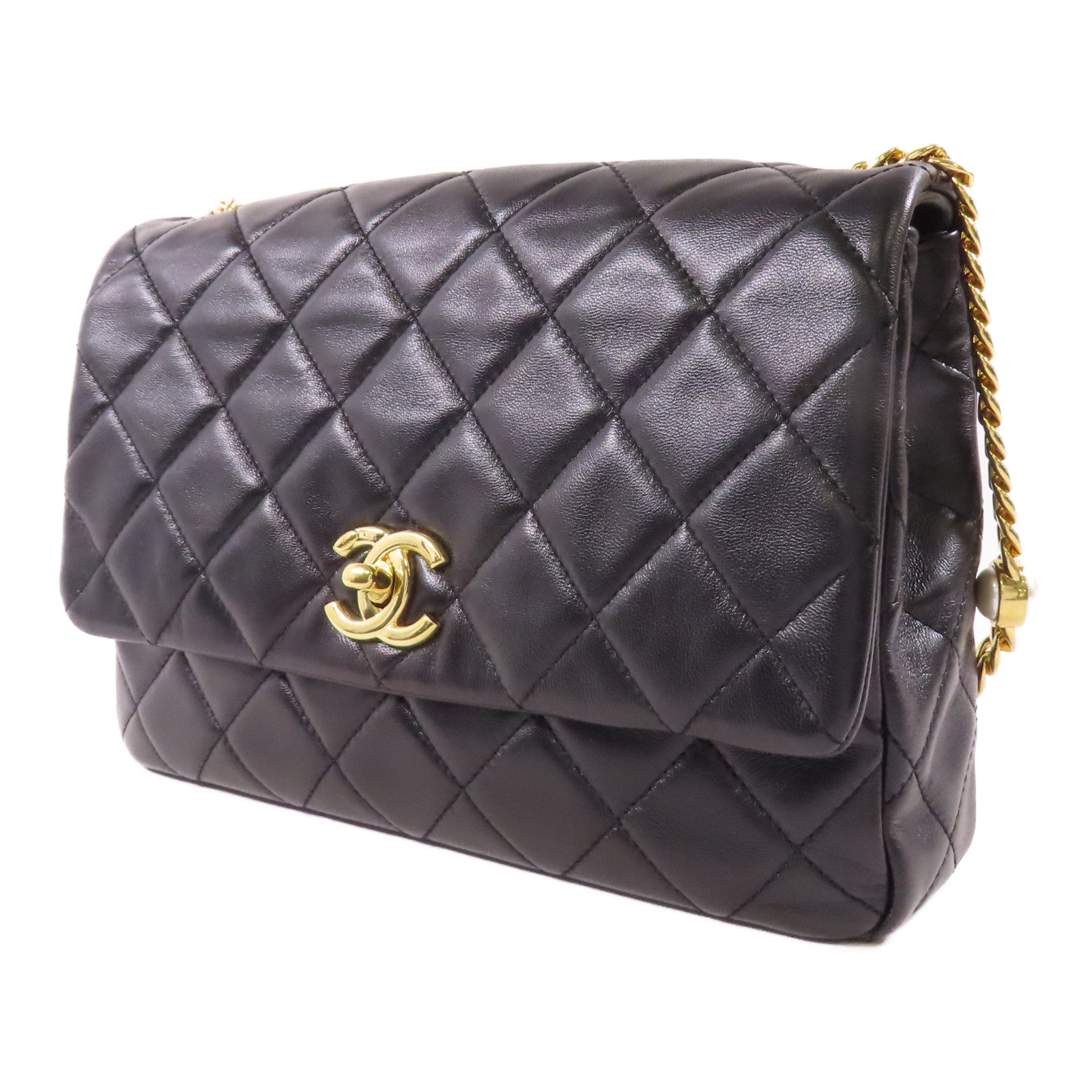 CHANEL 羊皮皮革Chain Shoulder金扣鏈帶肩背袋