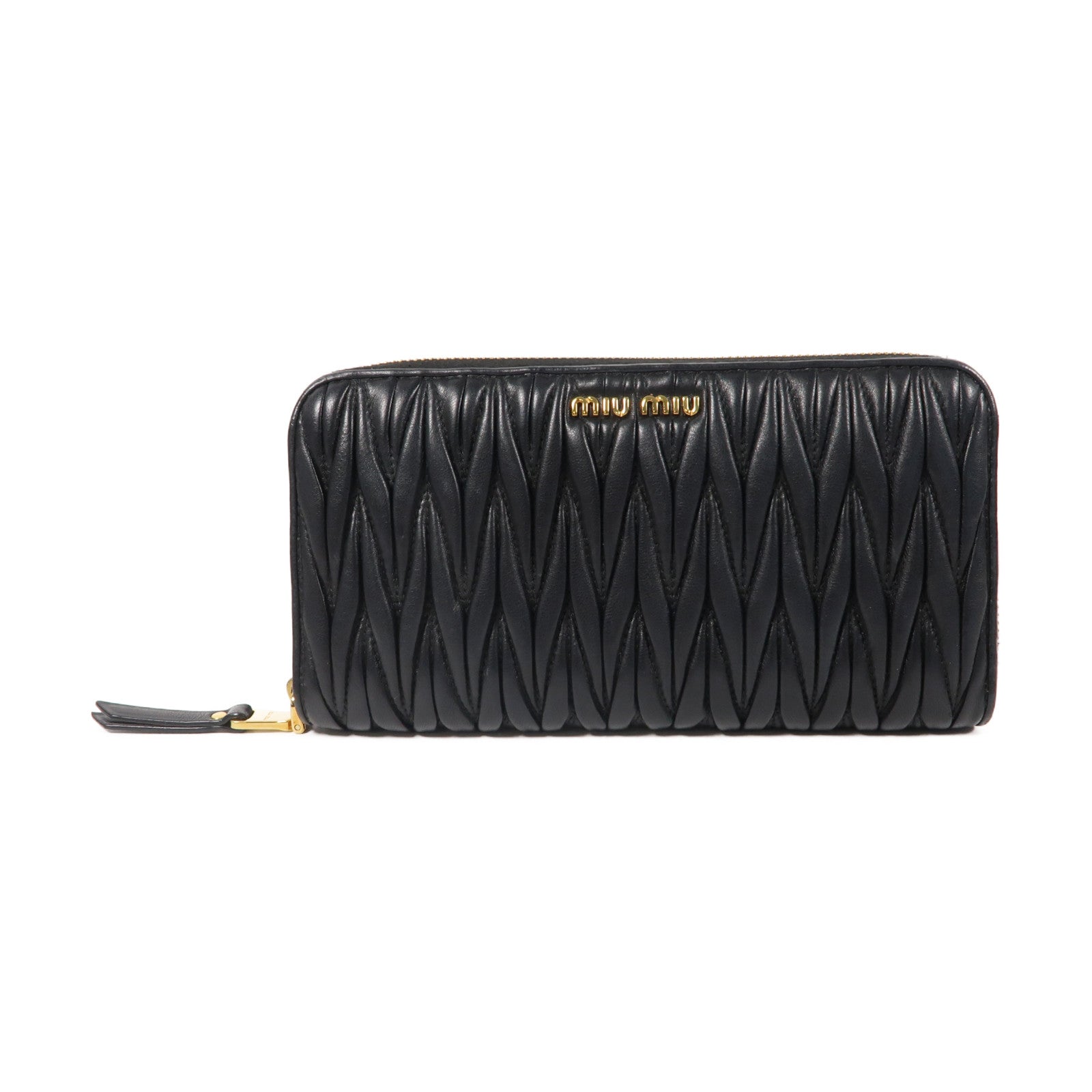 Miu Miu 羊皮皮革Zipper Long Wallet金扣拉鍊長錢包黑色