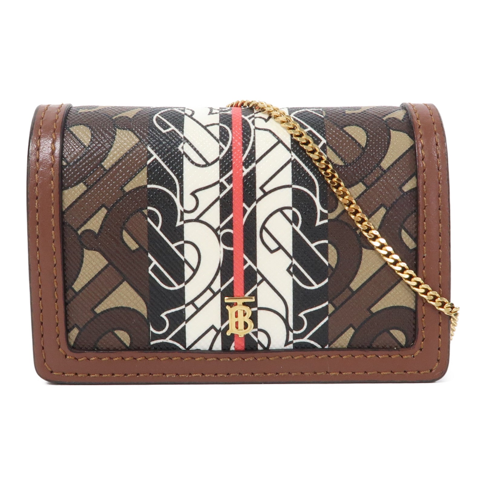 BURBERRY 塗層帆布Chain Card Case金扣鏈帶卡包啡色