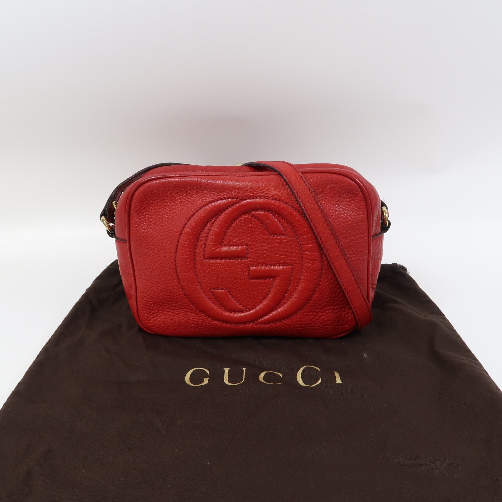 GUCCI 牛皮皮革Soho Disco Shoulder Bag金扣肩背袋紅色