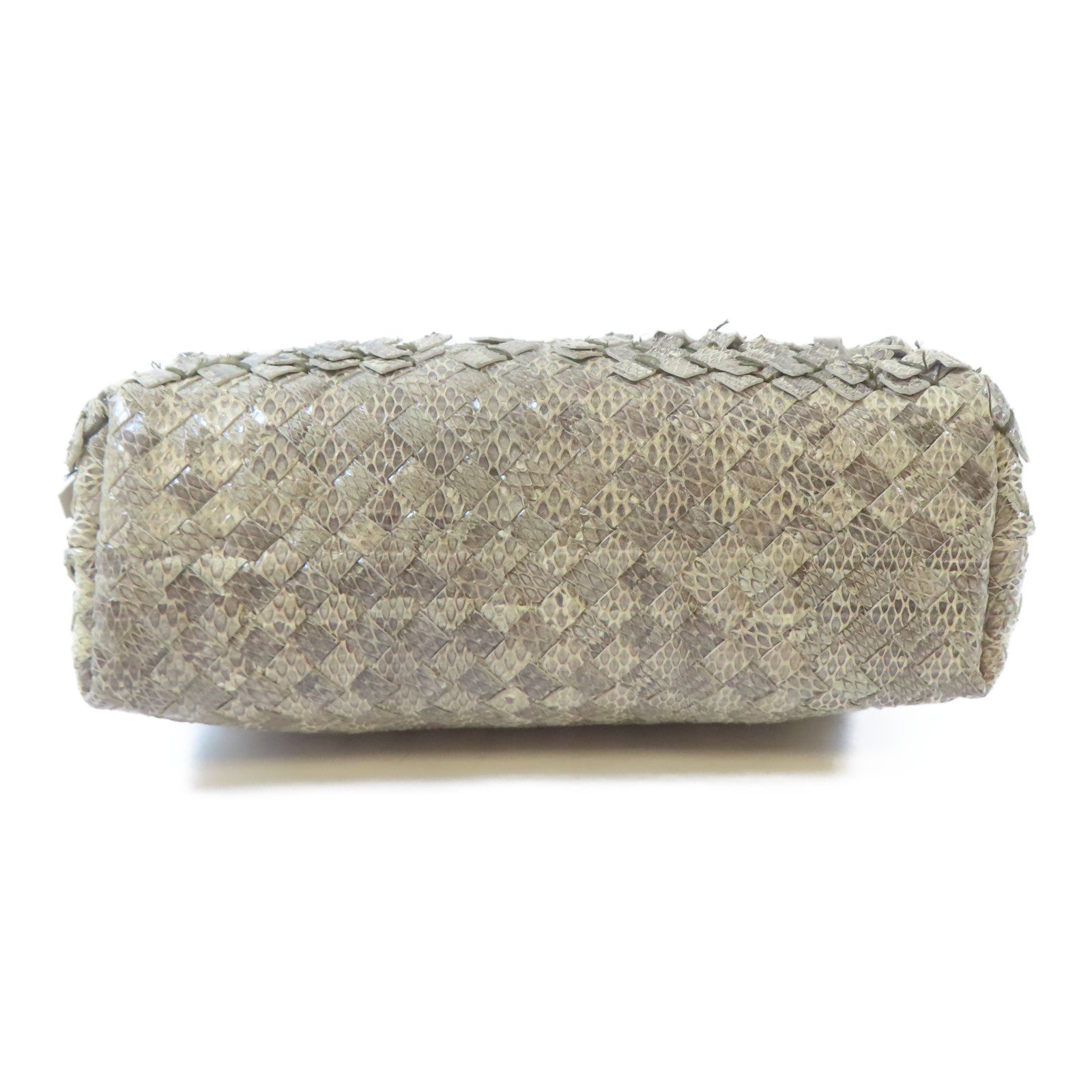 BOTTEGA VENETA 蛇皮皮革Shoulder Bag黑扣肩背袋灰色/淺褐色