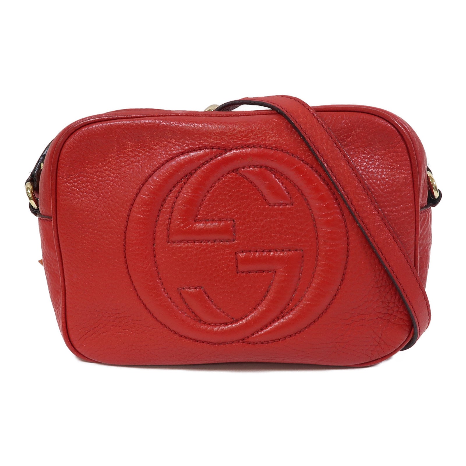 GUCCI 牛皮皮革Soho Disco Shoulder Bag金扣肩背袋紅色