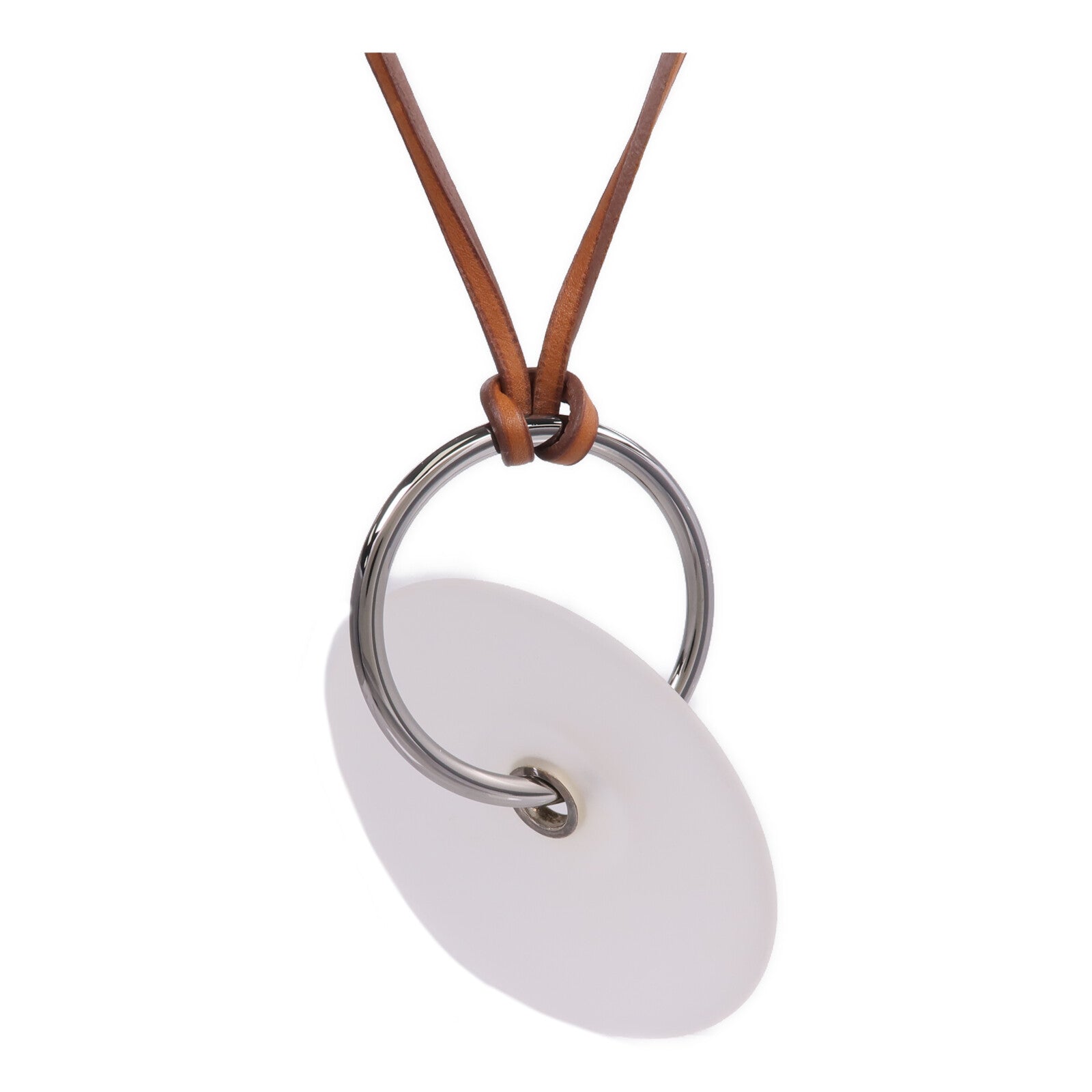 HERMES Barenia皮革Pendentif EN Cristal項鍊Fauve