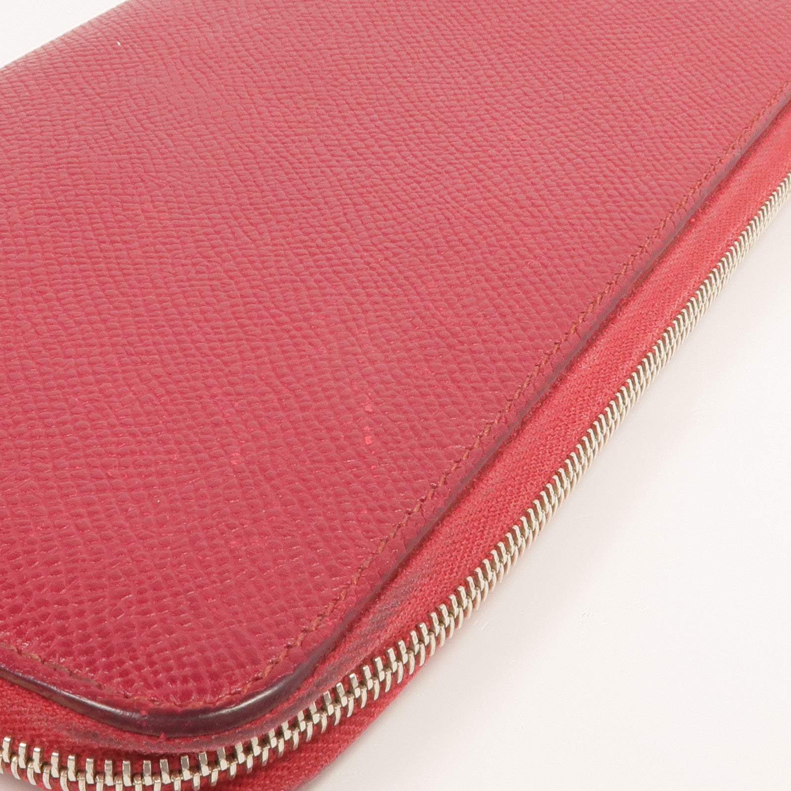 HERMES Epsom皮革/絲質Silk In Long Wallet銀扣長錢包Rubis