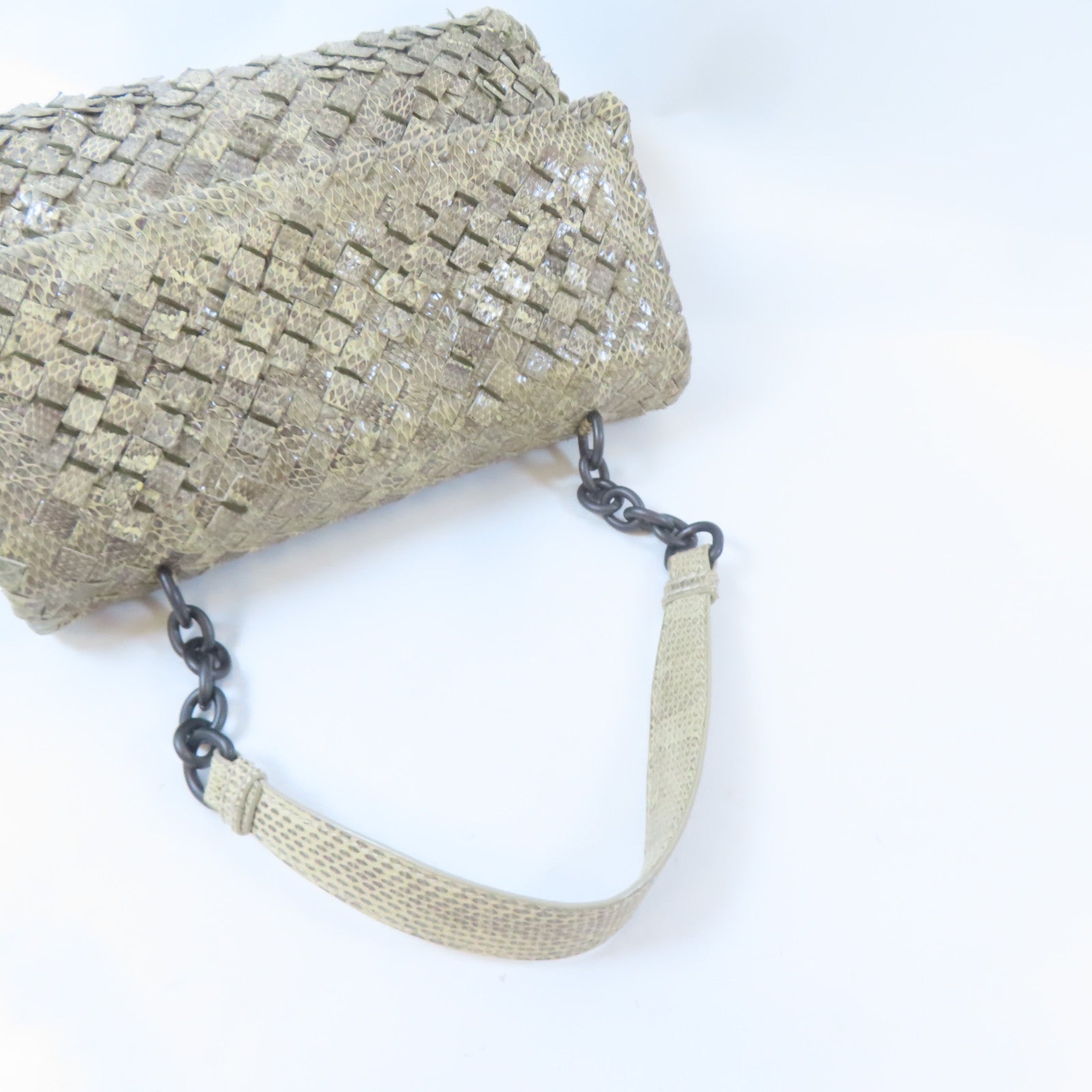 BOTTEGA VENETA 蛇皮皮革Shoulder Bag黑扣肩背袋灰色/淺褐色