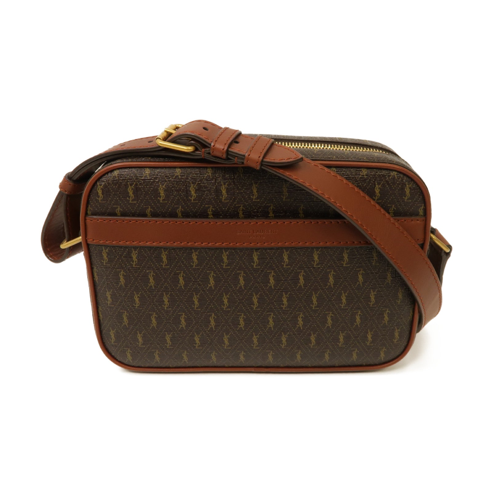 SAINT LAURENT 【清倉大減價】塗層帆布Shoulder Bag金扣肩背袋啡色