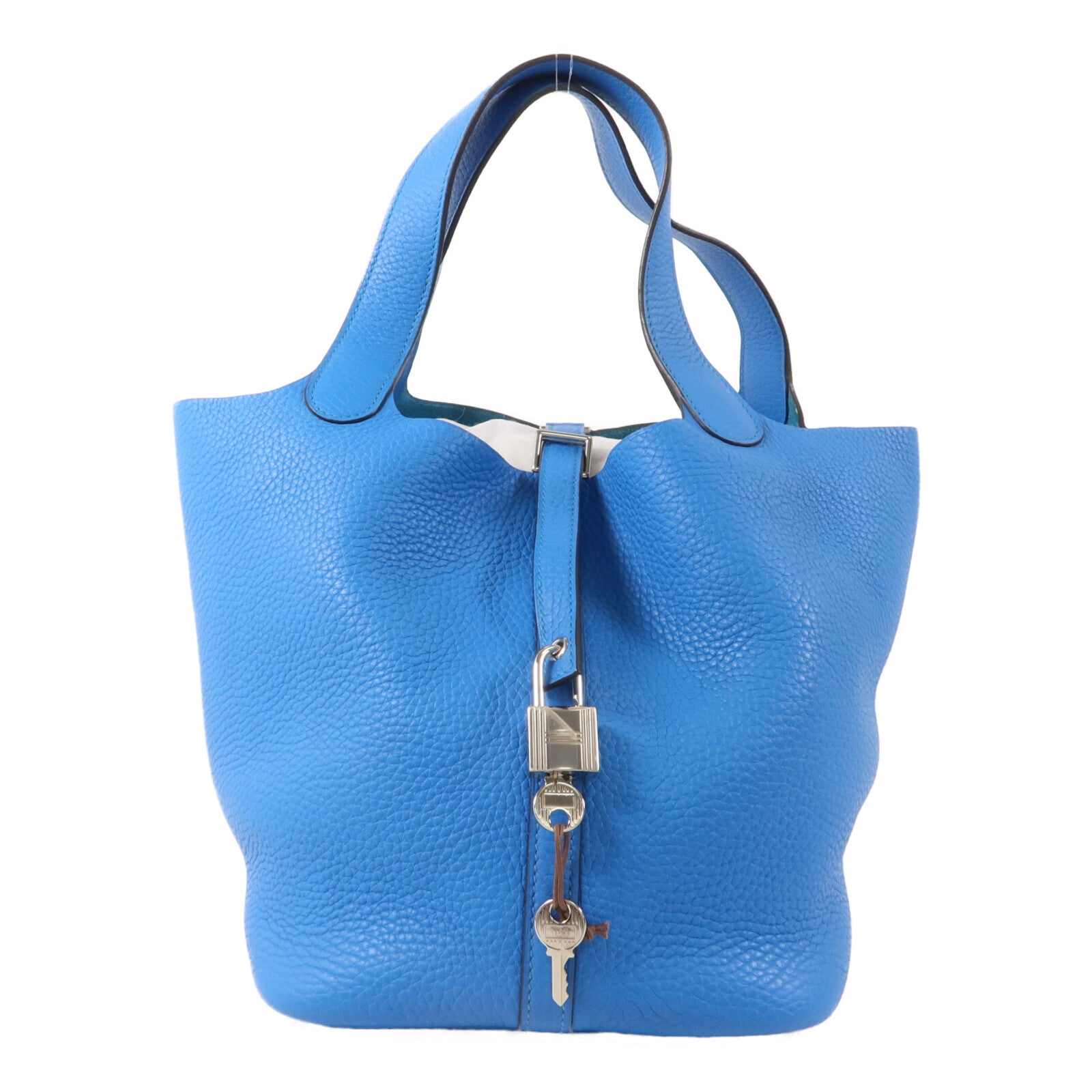 HERMES Clemence皮革Picotin MM扣手挽袋Bleu Zanzibar